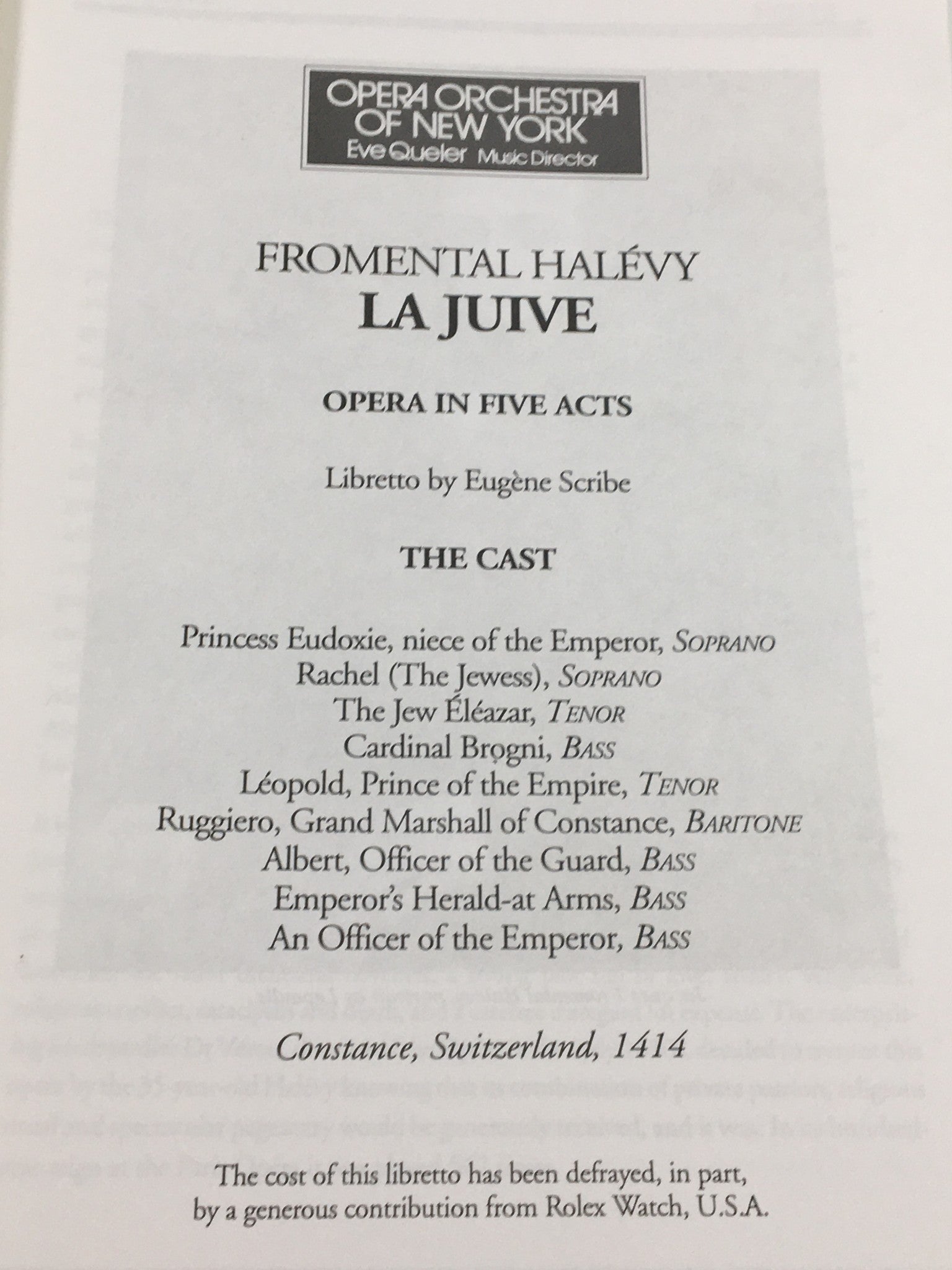 1999 Opera Orchestra of New York Halevy La Juive by Eve Queler Opera in 5 Acts