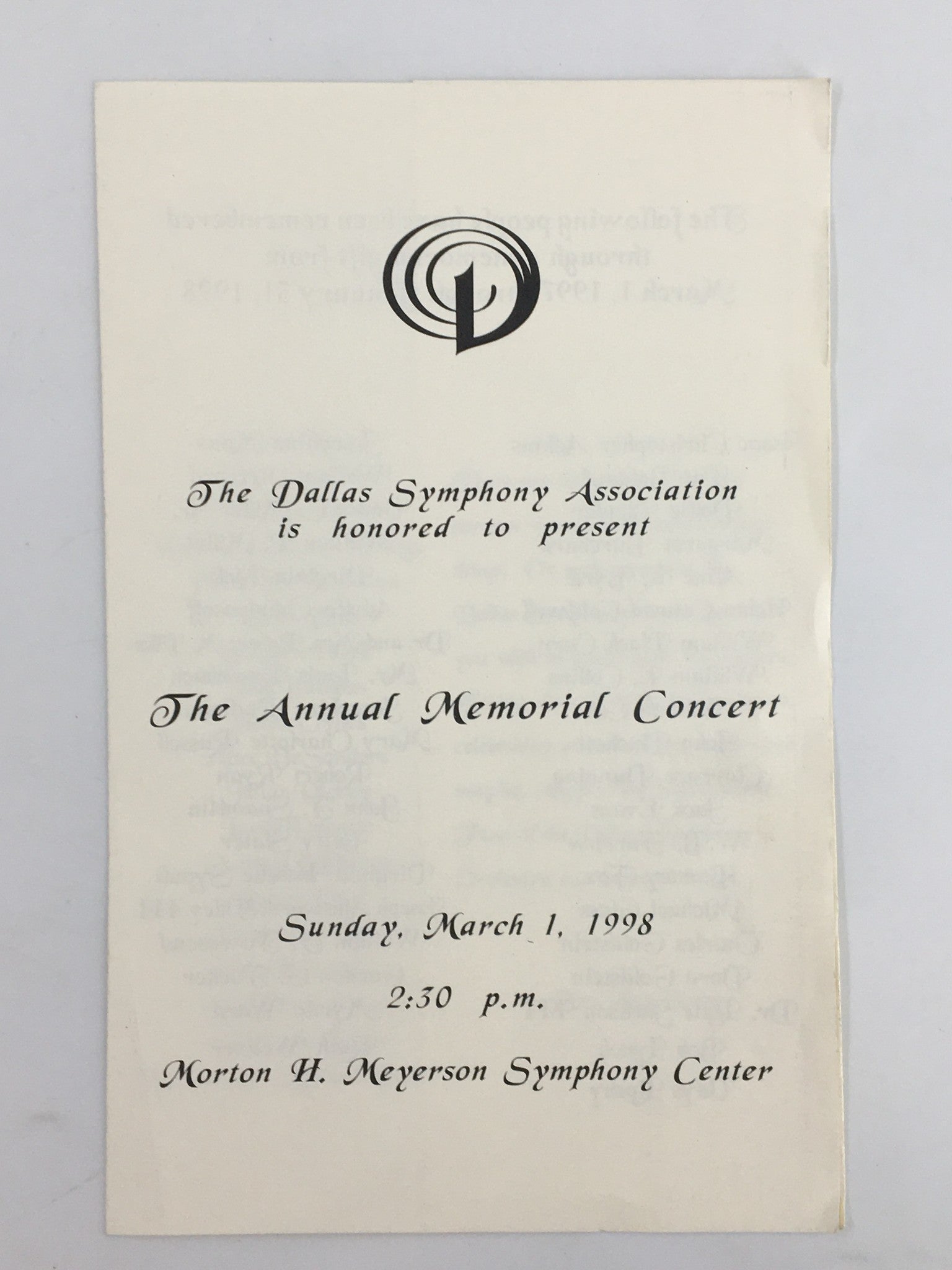 1998 Morton H. Meyerson Symphony Center The Annual Memorial Concert