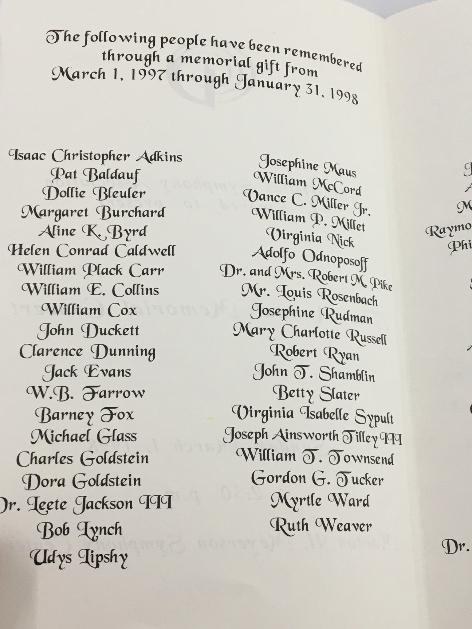 1998 Morton H. Meyerson Symphony Center The Annual Memorial Concert