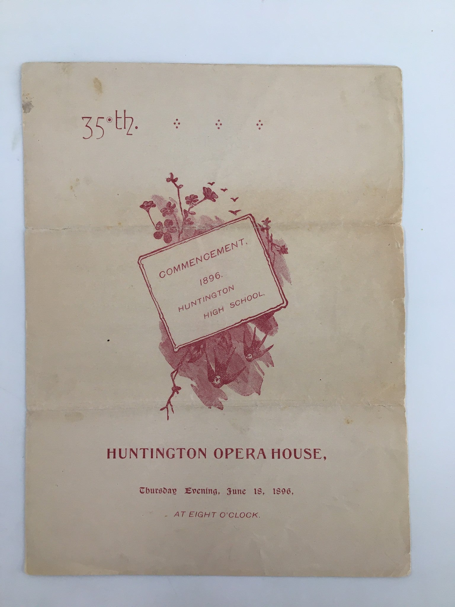 1896 Huntington Opera House Programme Commencement Huntington High School