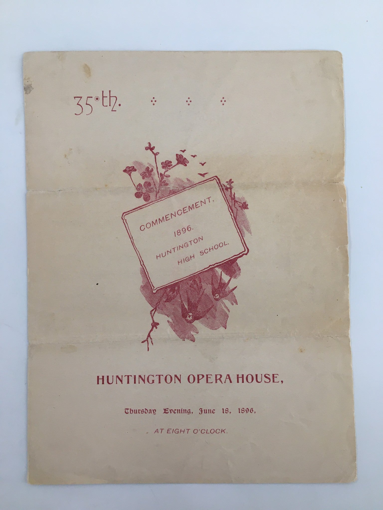 1896 Huntington Opera House Programme Commencement Huntington High School