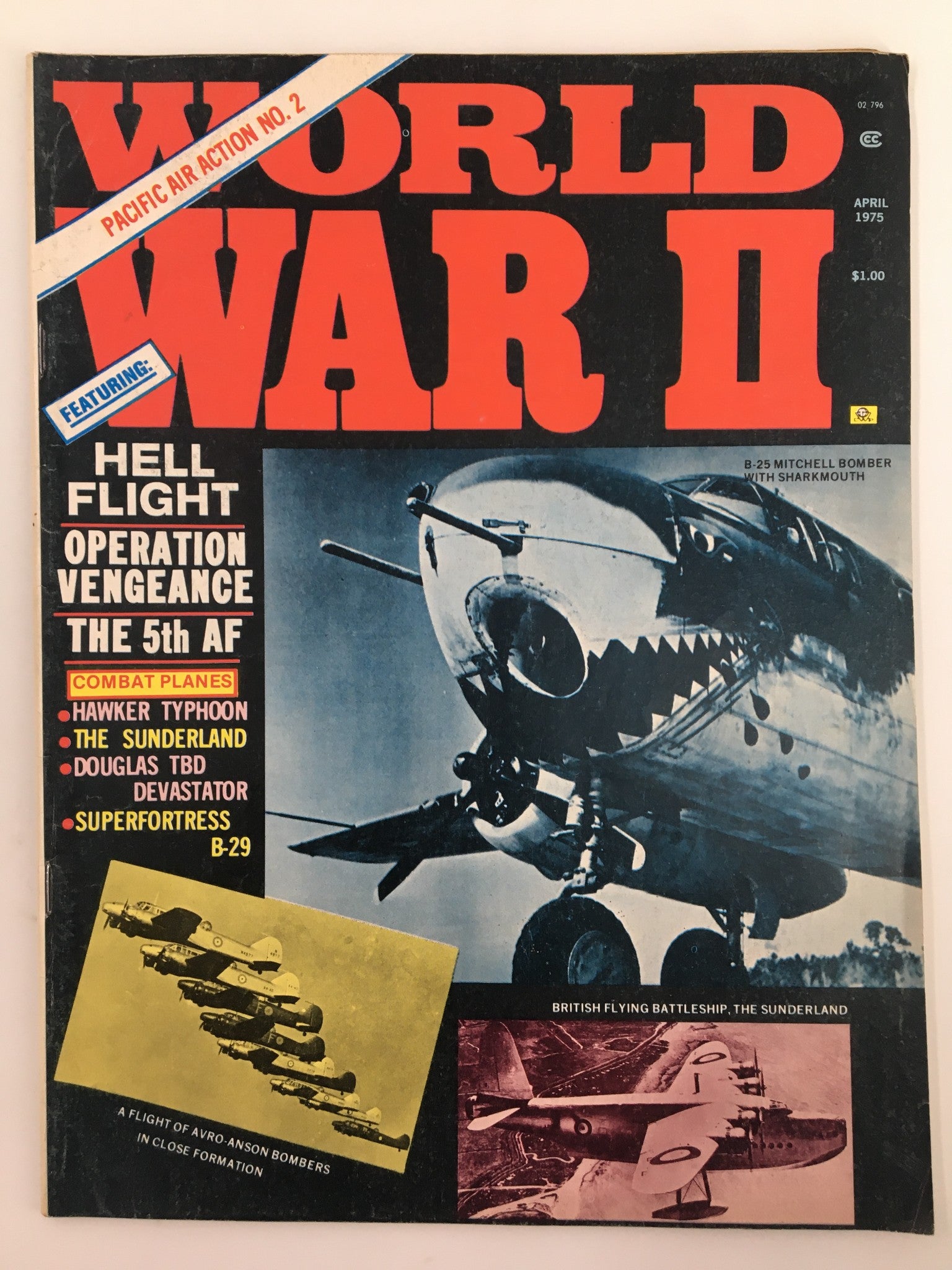 VTG World War II Magazine April 1975 B-25 Mitchell Bomber w Sharkmouth No Label