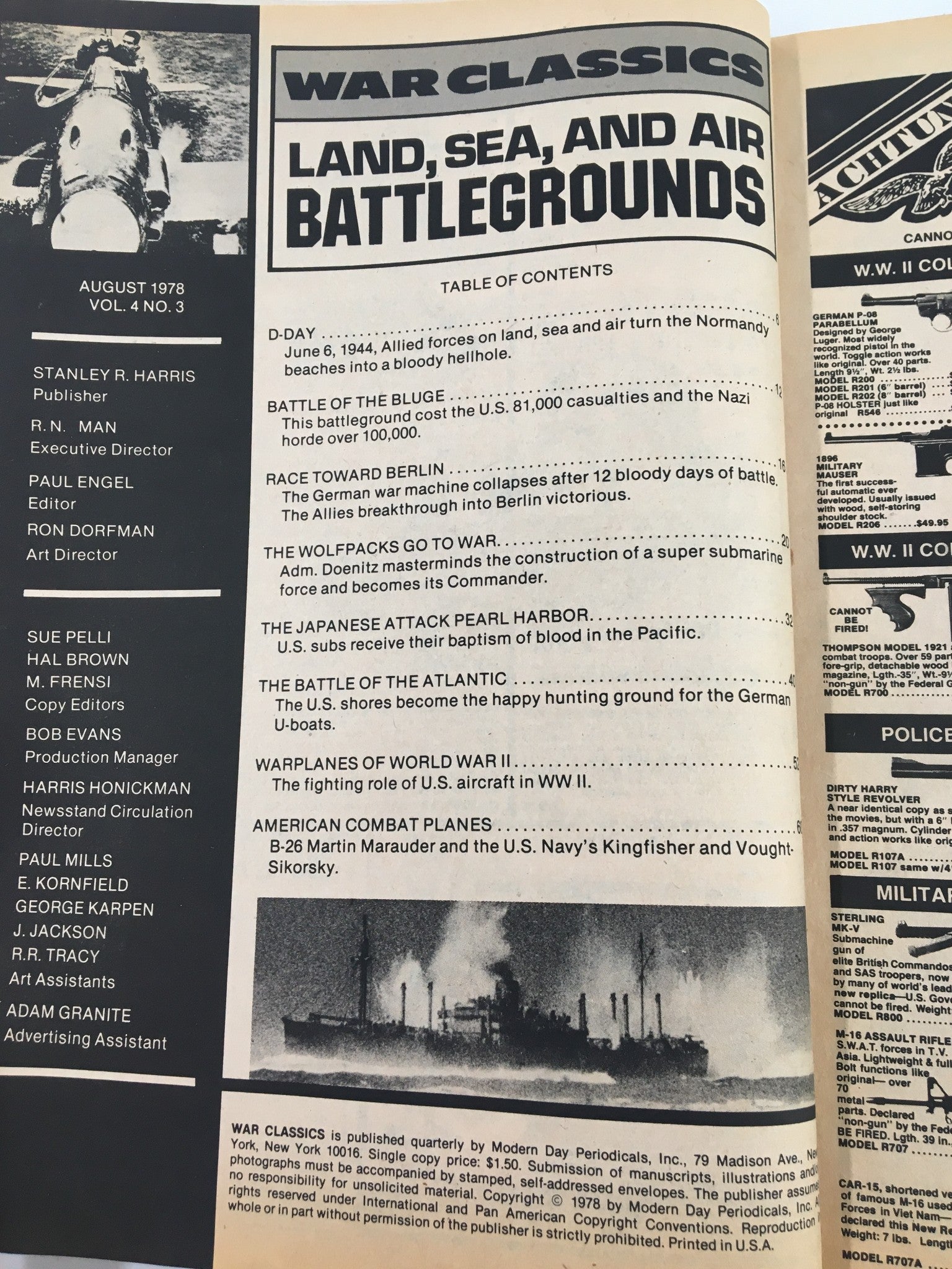 VTG War Classic Magazine August 1978 Land, Sea, Air Battlegrounds No Label