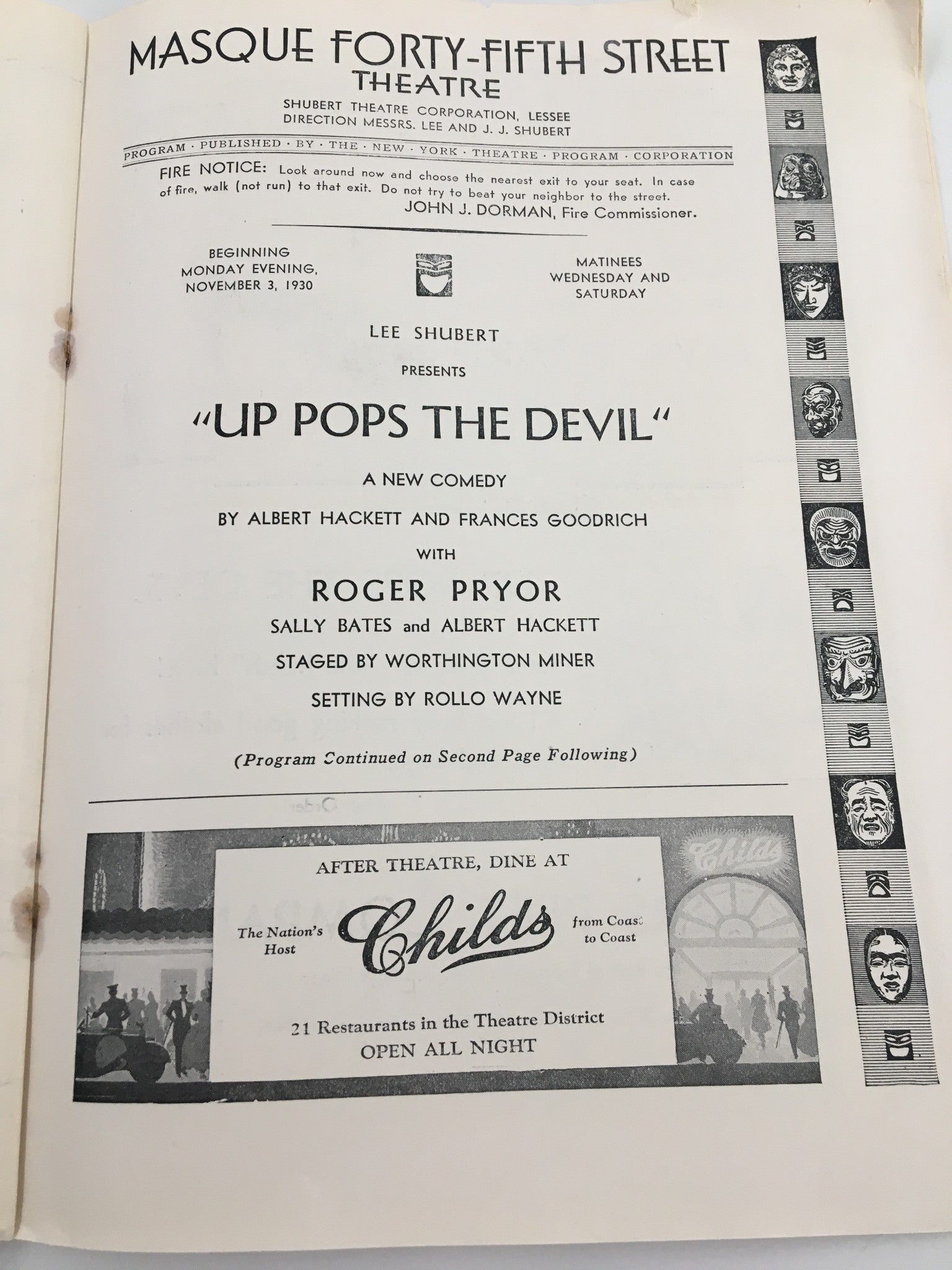 1930 Masque Forty-Fifth Street Theatre Rogery Pryor in Up Pops The Devil