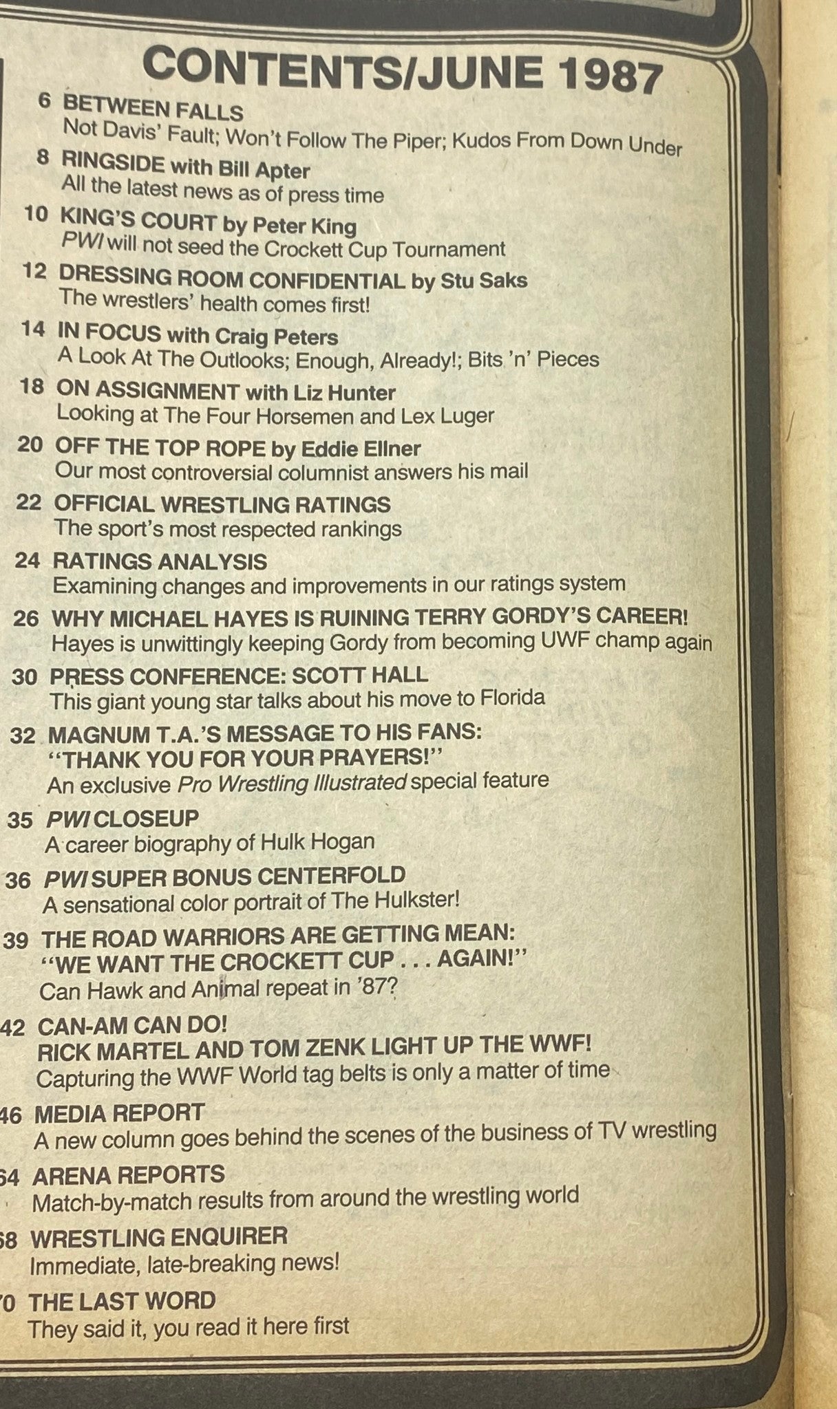 Pro Wrestling Illustrated Magazine June 1987 Magnum T.A. w Poster No Label