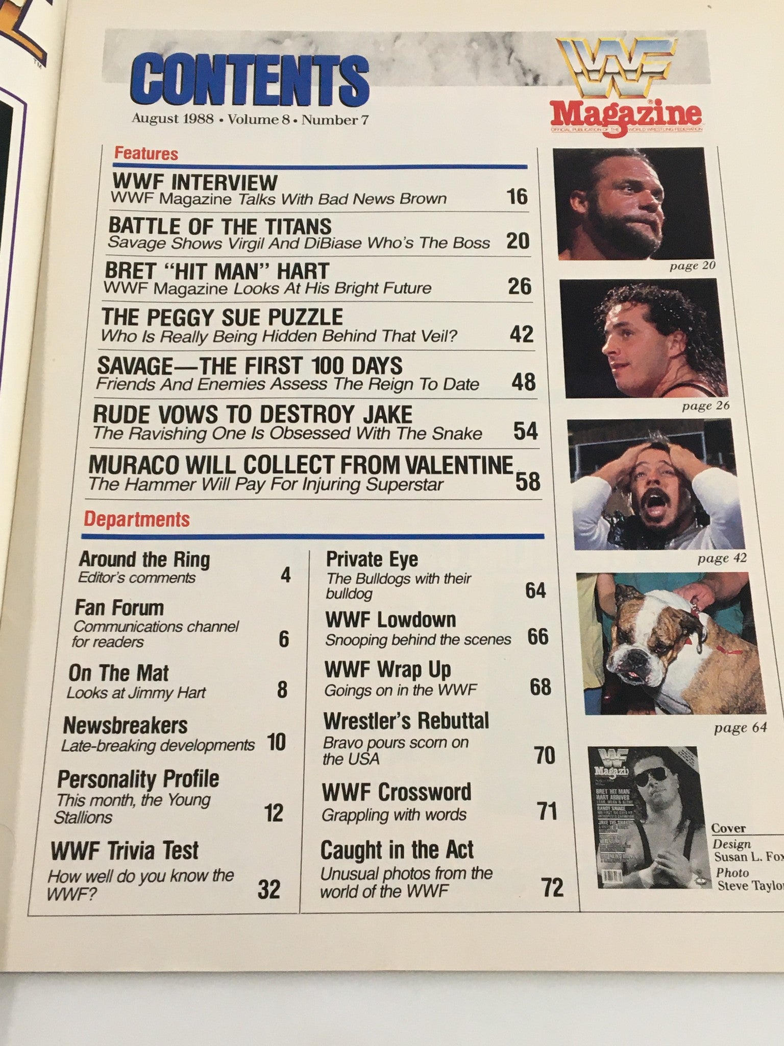 VTG WWF Magazine August 1988 Bret Hart, Jake The Snake and Randy Savage No Label