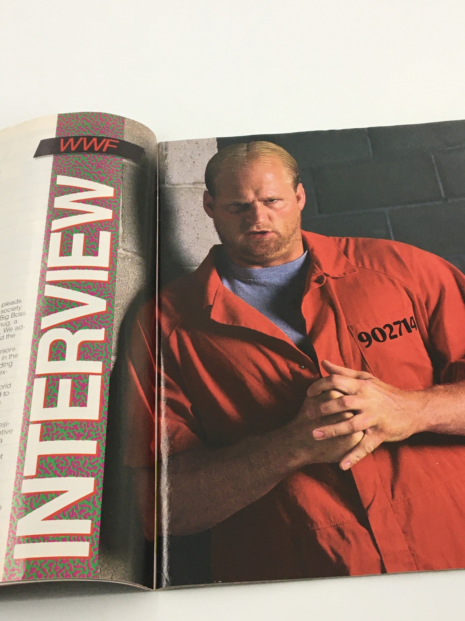 VTG WWF Magazine October 1992 displaying an interview with a wrestler in prison attire, focusing on themes of redemption and career struggles.