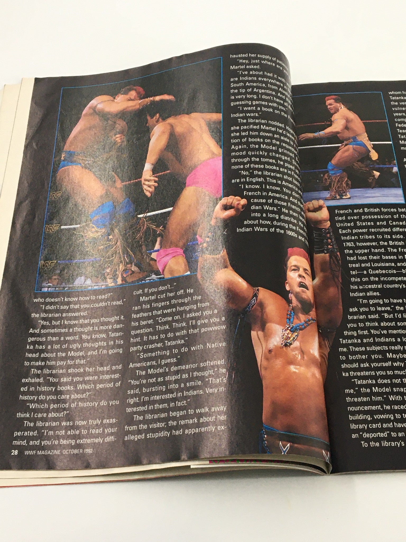 VTG WWF Magazine October 1992 illustrating wrestlers in action with a focus on historical wrestling narratives and showcasing the wrestling match format.