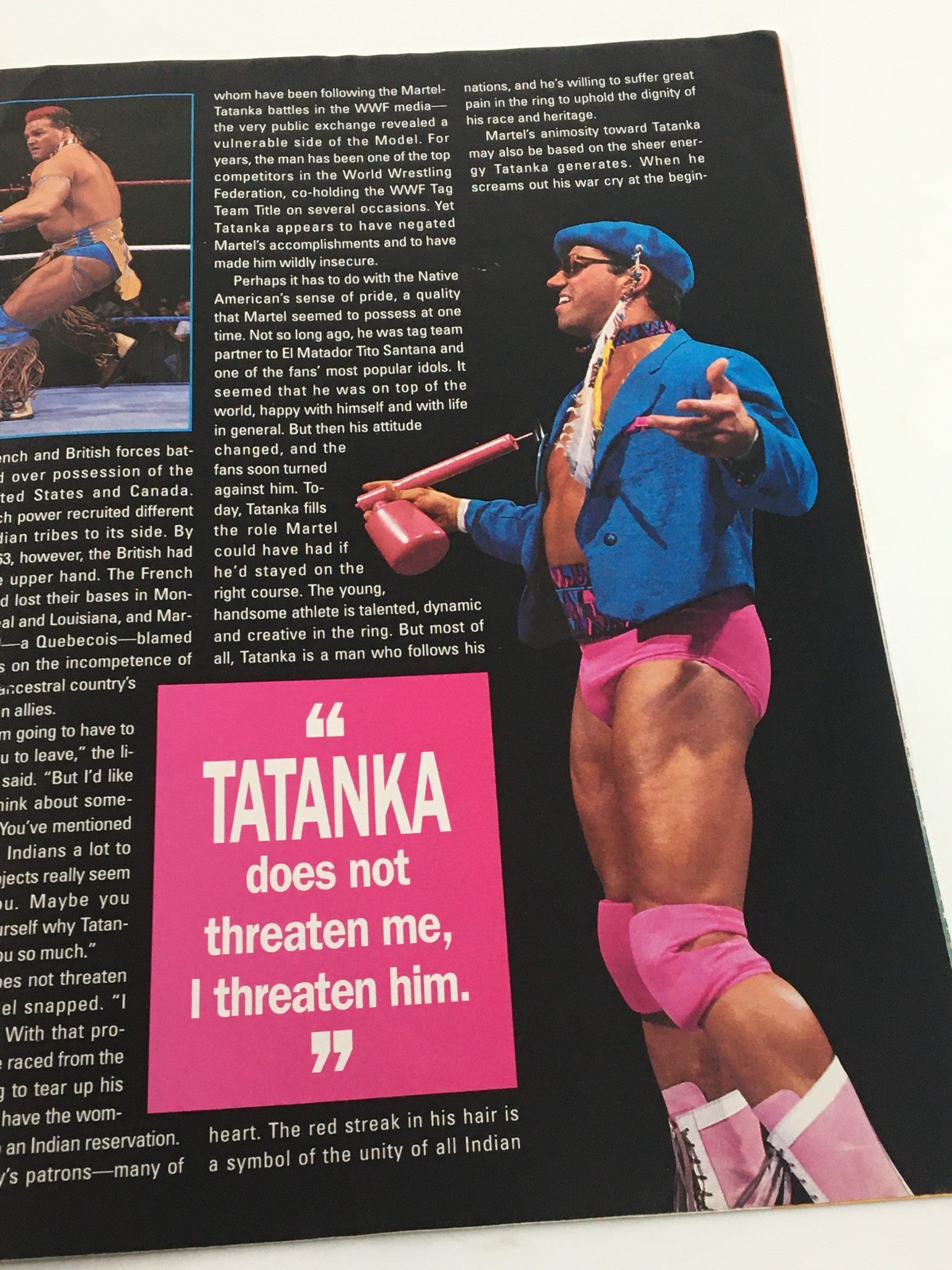 VTG WWF Magazine October 1992 featuring a striking image of Tatanka, with a quote emphasizing his strength and cultural heritage in professional wrestling.