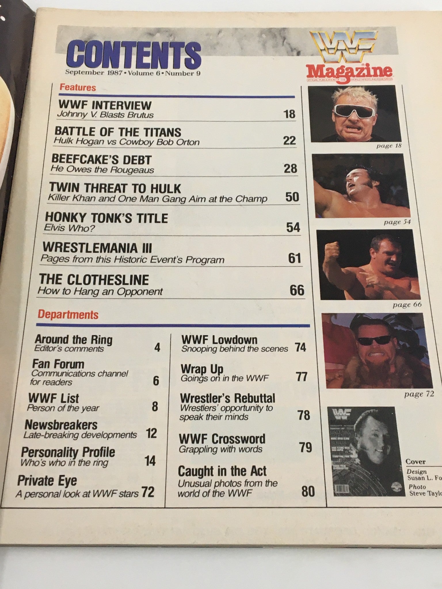 VTG WWF Magazine September 1987 Honky Tonky, Brutus the Barber and Hulk Hogan