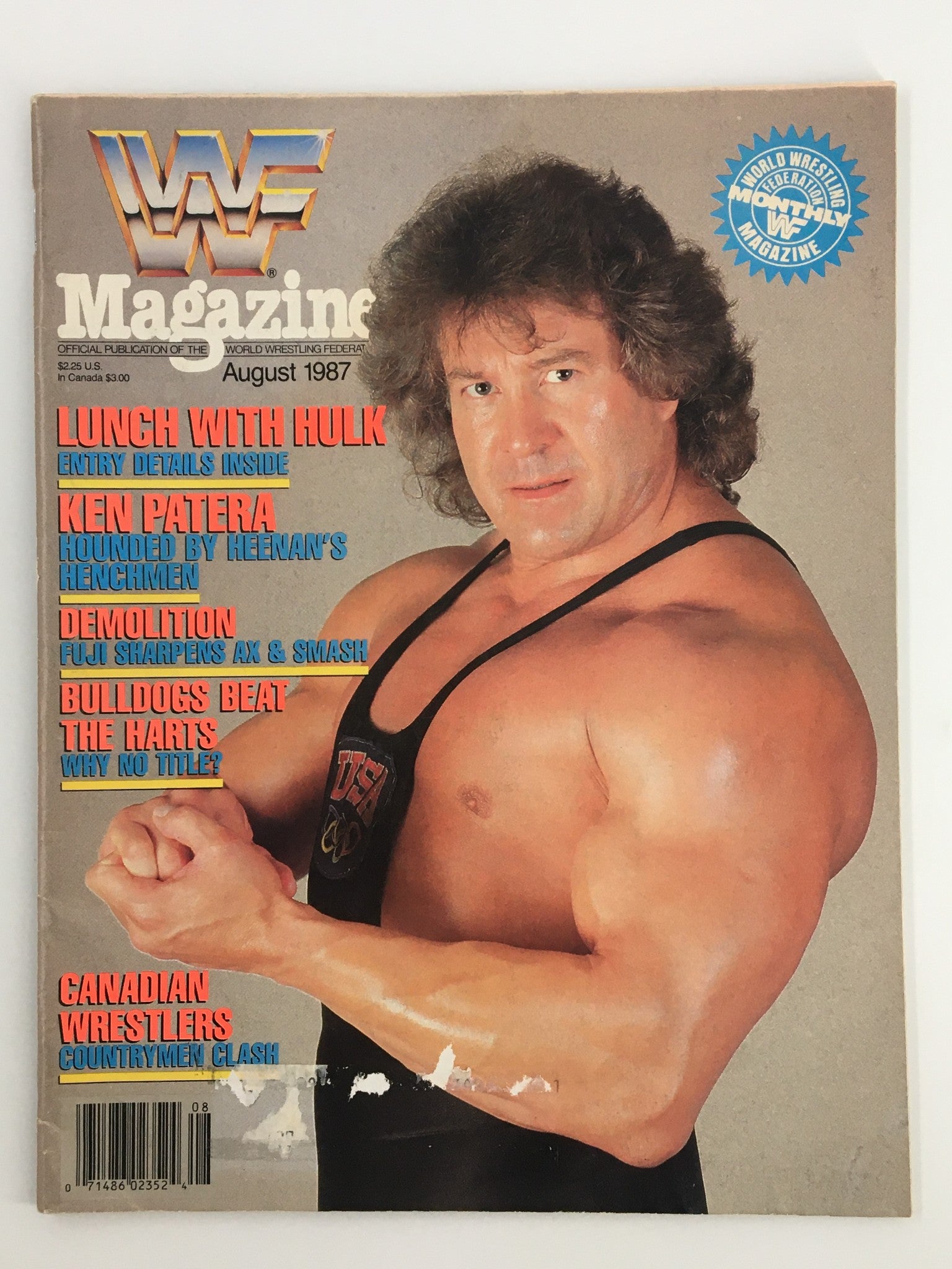 Cover of VTG WWF Magazine August 1987 featuring Hulk Hogan, Ken Patera, and Honky Tonk Man highlighting wrestling legends.