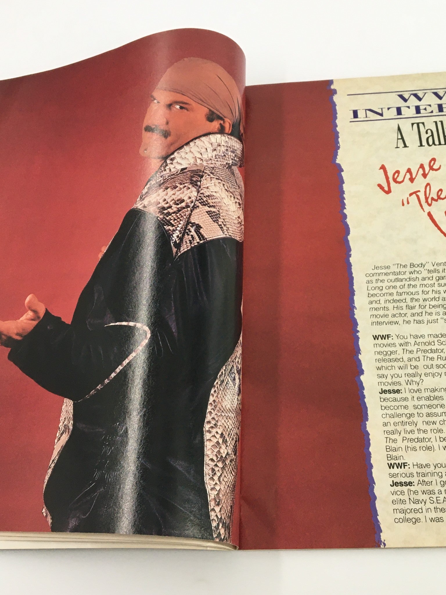 Interview spread from VTG WWF Magazine August 1987 featuring Jesse 'The Body' Ventura discussing his career and wrestling.