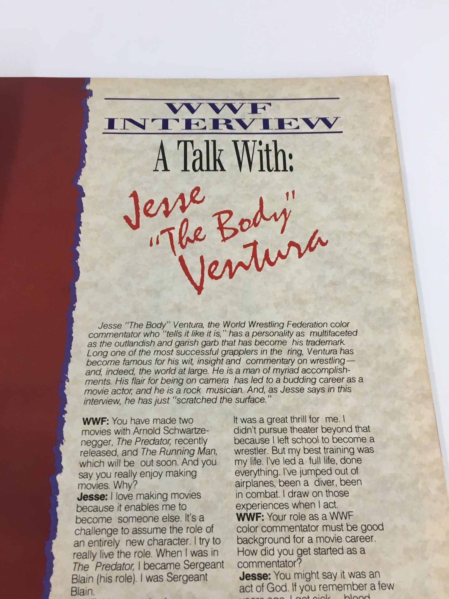 WWF Magazine August 1987 interview feature with Jesse 'The Body' Ventura, discussing his career and experiences in wrestling.