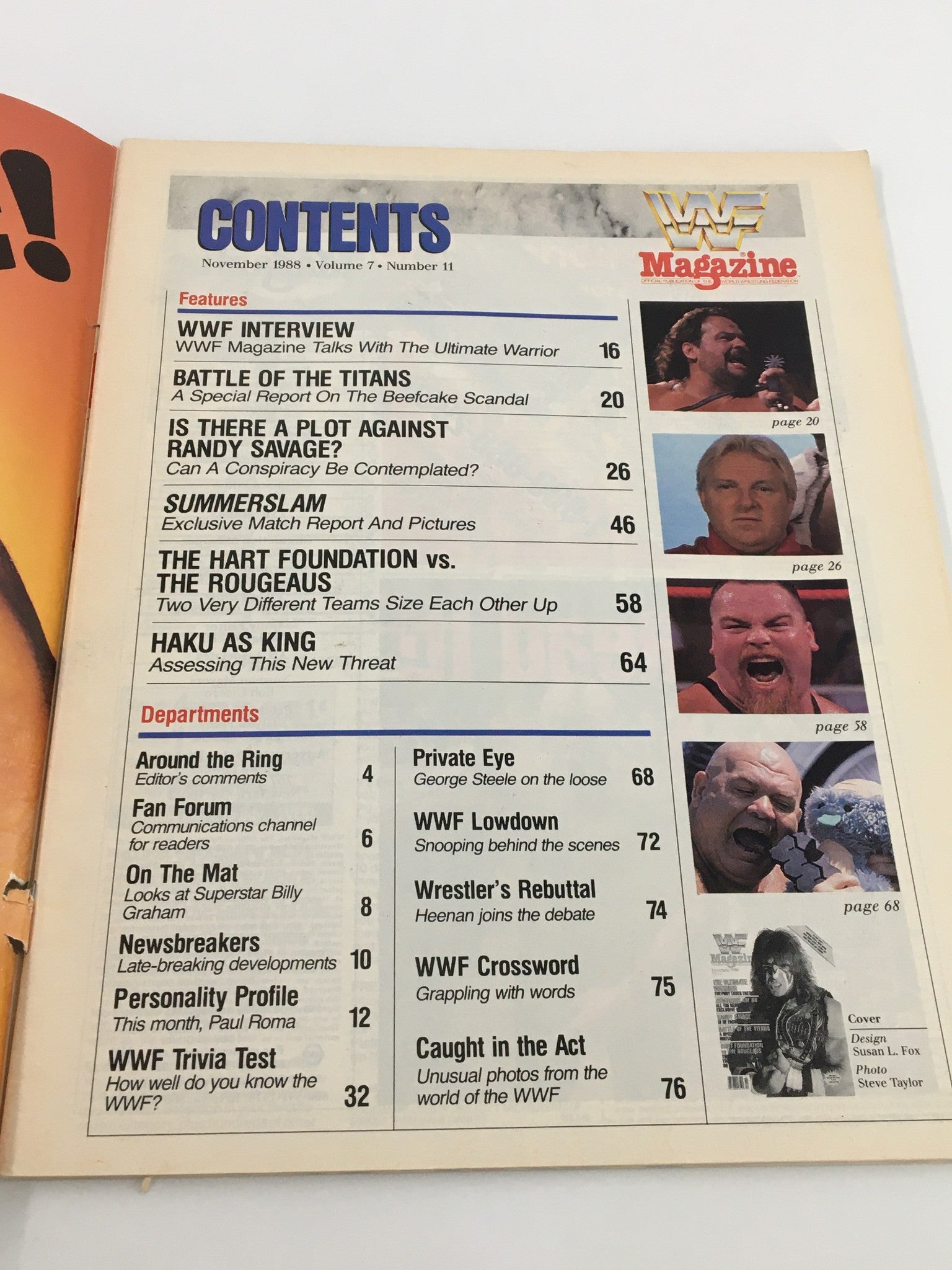 VTG WWF Magazine November 1988 The Fury, Randy Savage and Hart Foundation