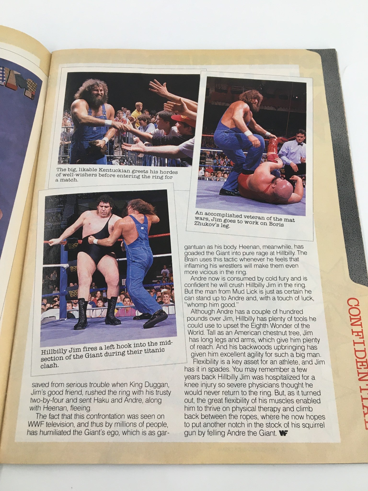 Article page from VTG WWF Magazine September 1989 showcasing Hillbilly Jim interacting with fans and a wrestling scene, illustrating the vibrant community surrounding professional wrestling.