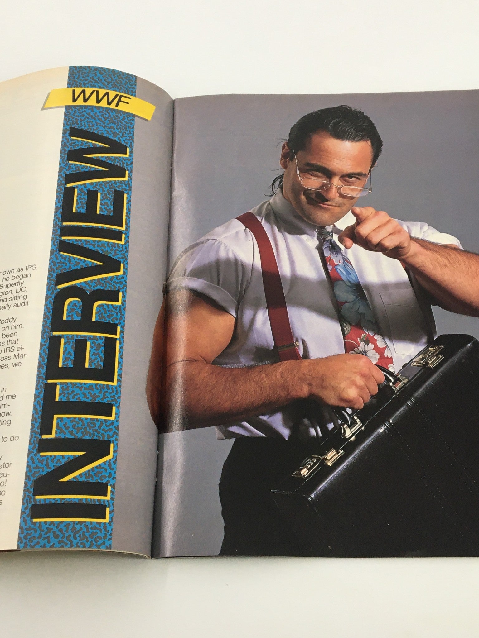 WWF Magazine October 1991 interview section with a well-built wrestler in glasses, emphasizing the wrestling culture of the early '90s.