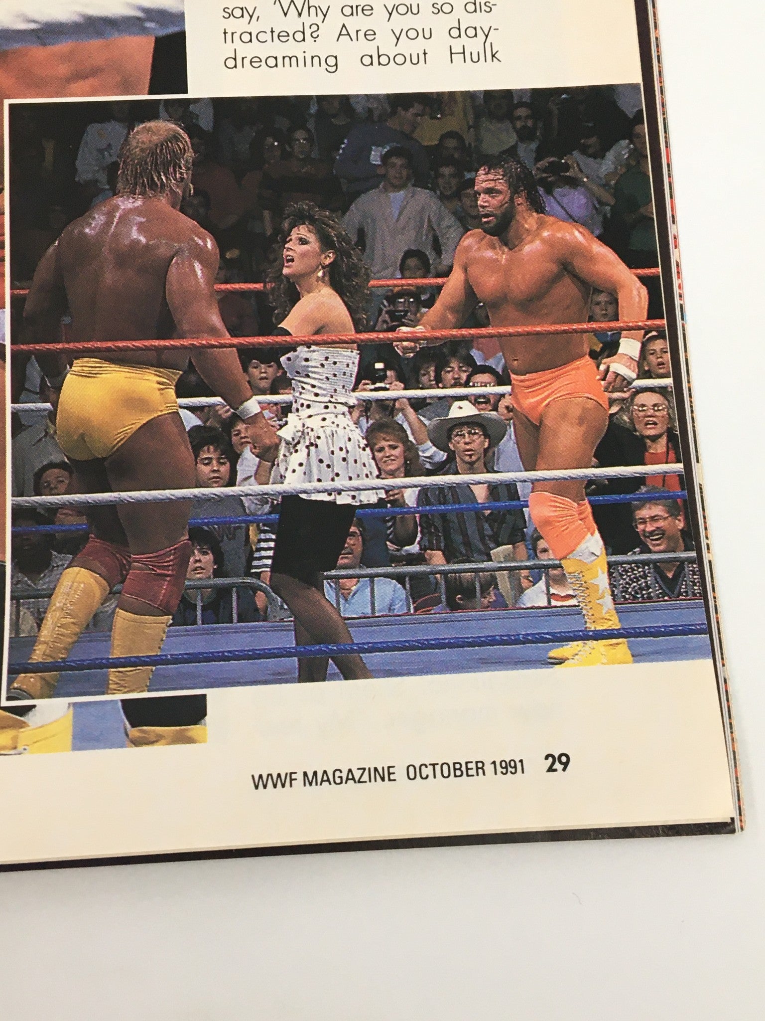 VTG WWF Magazine October 1991 depicting a wrestling scene with Hulk Hogan, Miss Elizabeth, and Randy Savage in a dramatic moment in the ring.