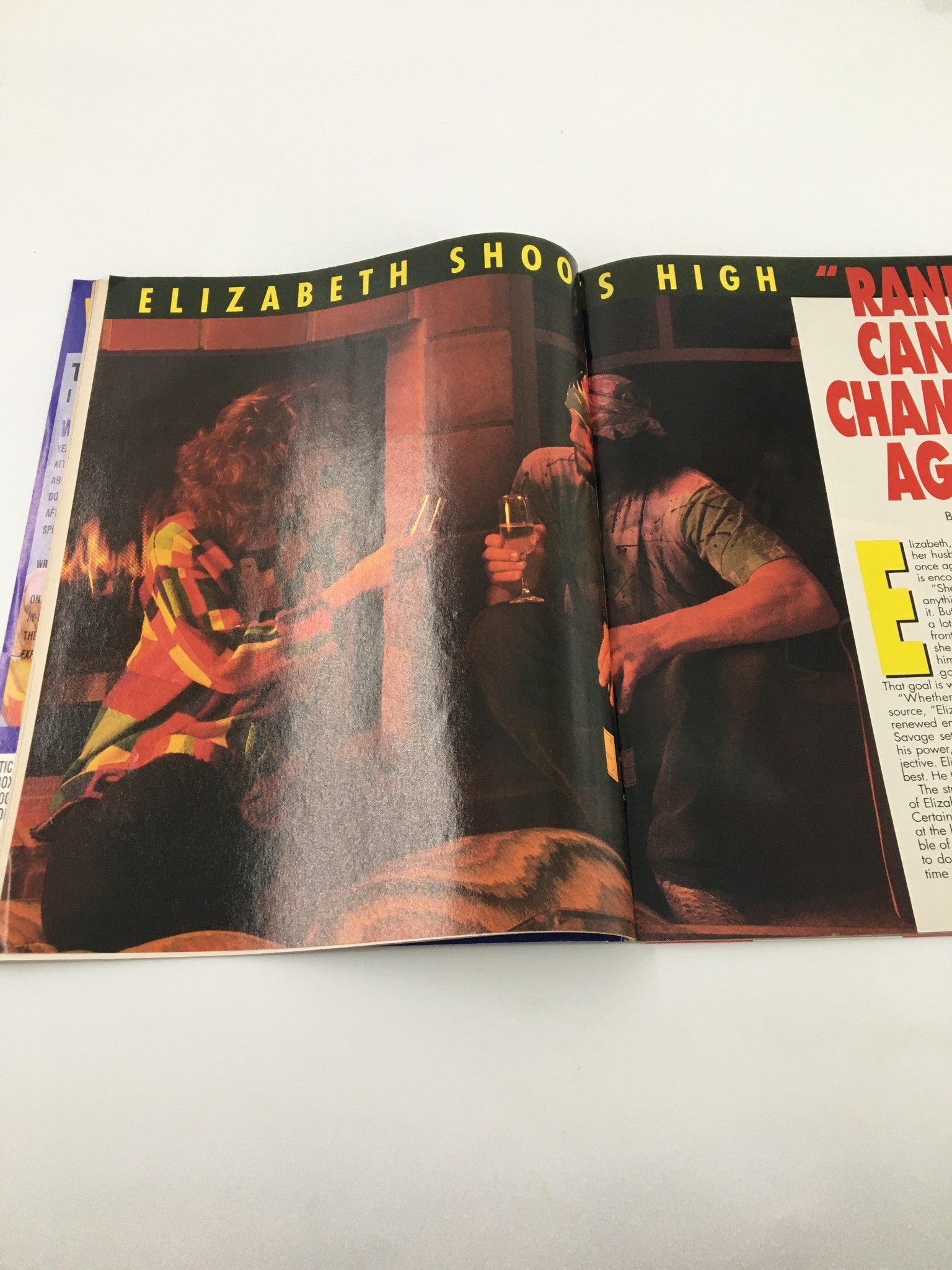Inside spread from WWF Magazine March 1992 highlighting Elizabeth and Randy Savage in a domestic setting, reflecting their life outside wrestling.