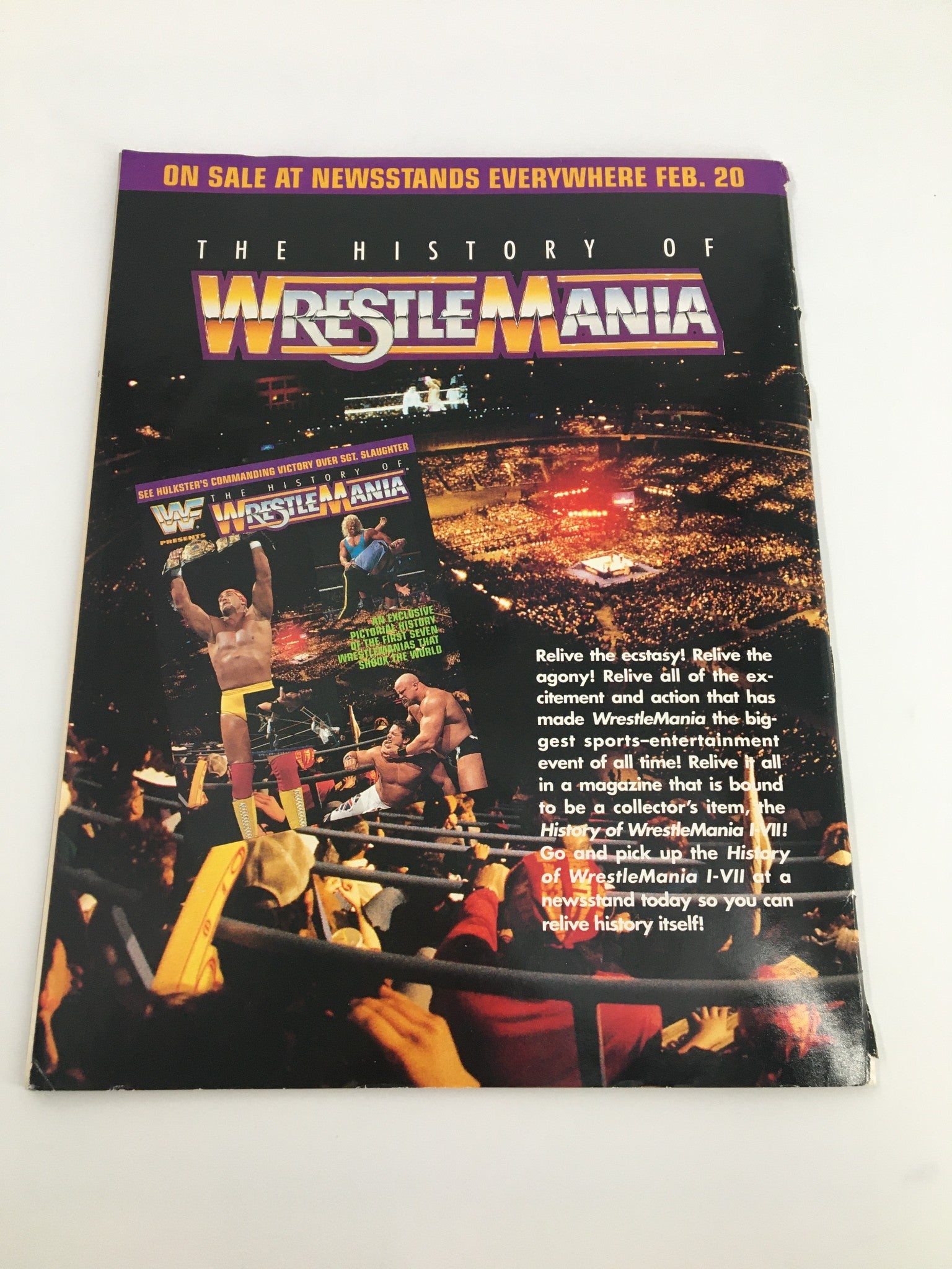WWF Magazine March 1992 cover showcasing 'The History of WrestleMania' with images from live events, promoting the excitement and action associated with WrestleMania.