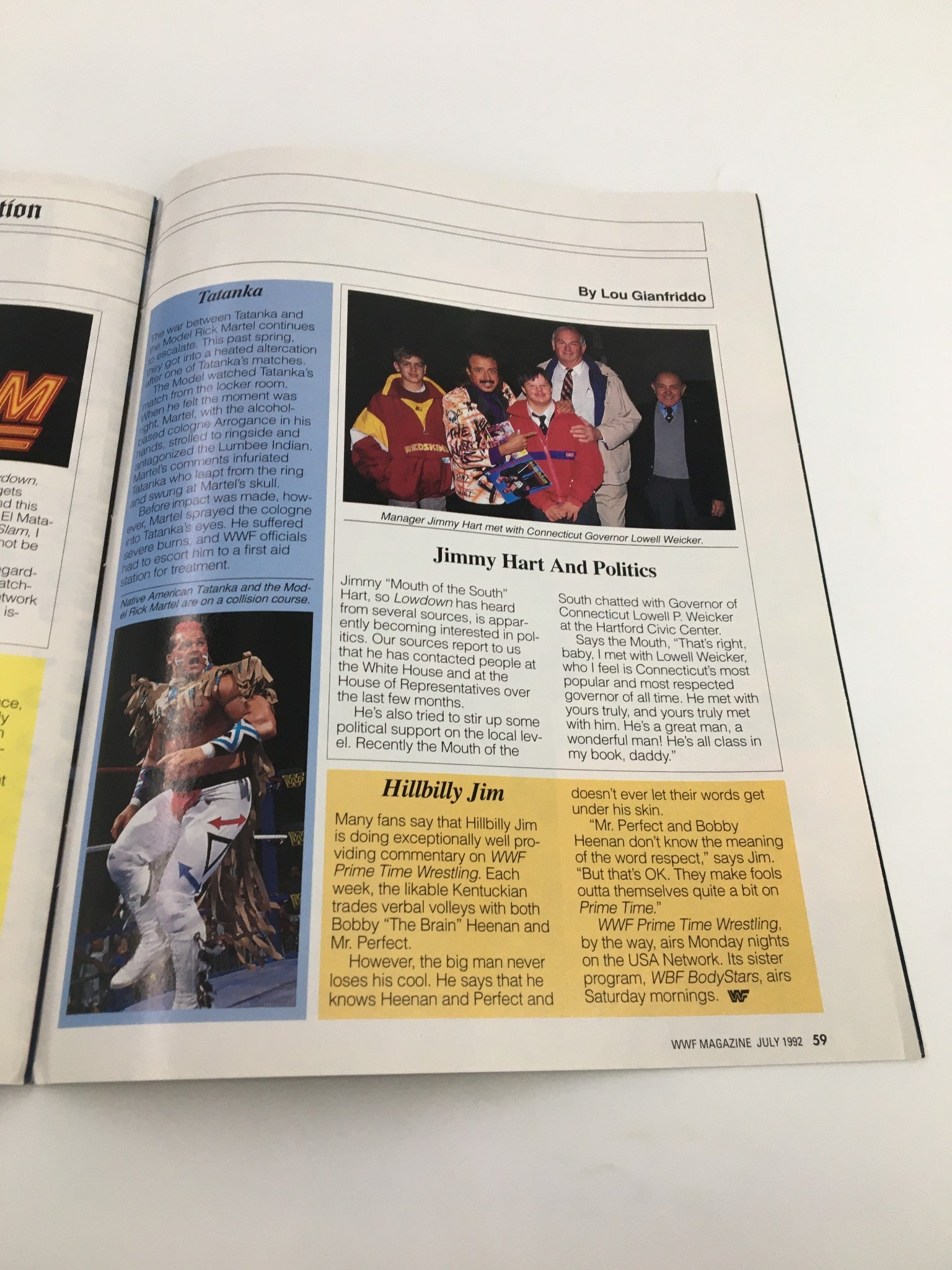 Feature article on Tatanka in the VTG WWF Magazine July 1992, discussing his challenges in the ring.