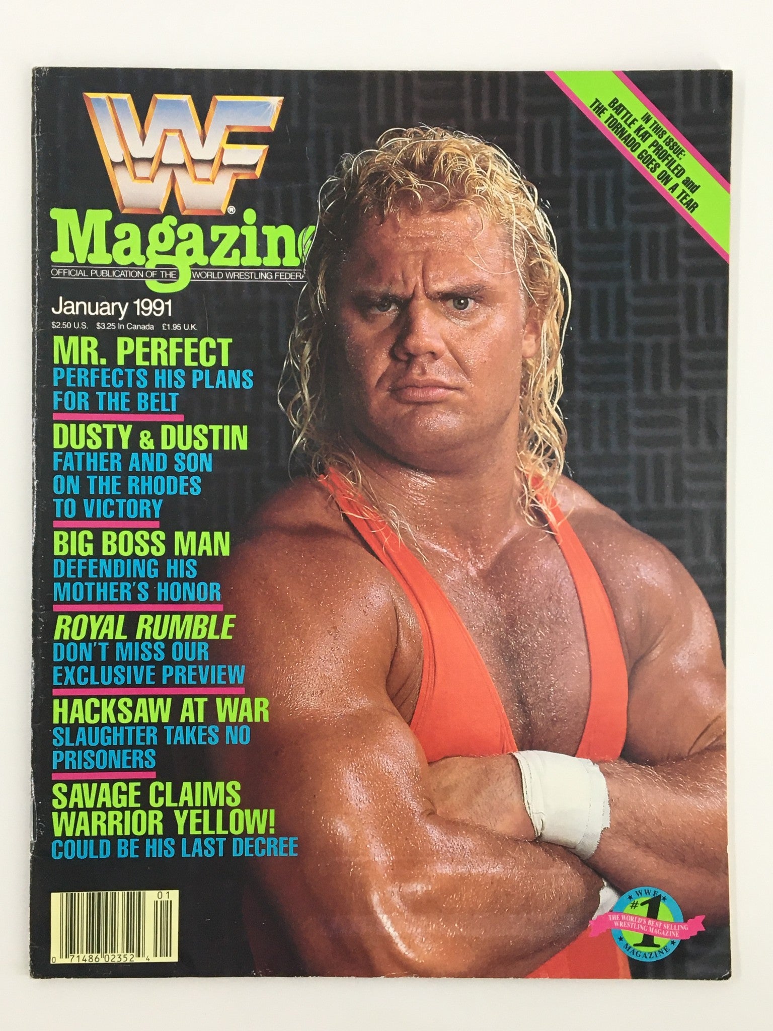 Vintage WWF Magazine cover from January 1991 featuring Mr. Perfect with the title 'VTG WWF Magazine January 1991 The Macho King, Hacksaw, Dusty & Dustin Rhodes' and showcasing other wrestling legends.