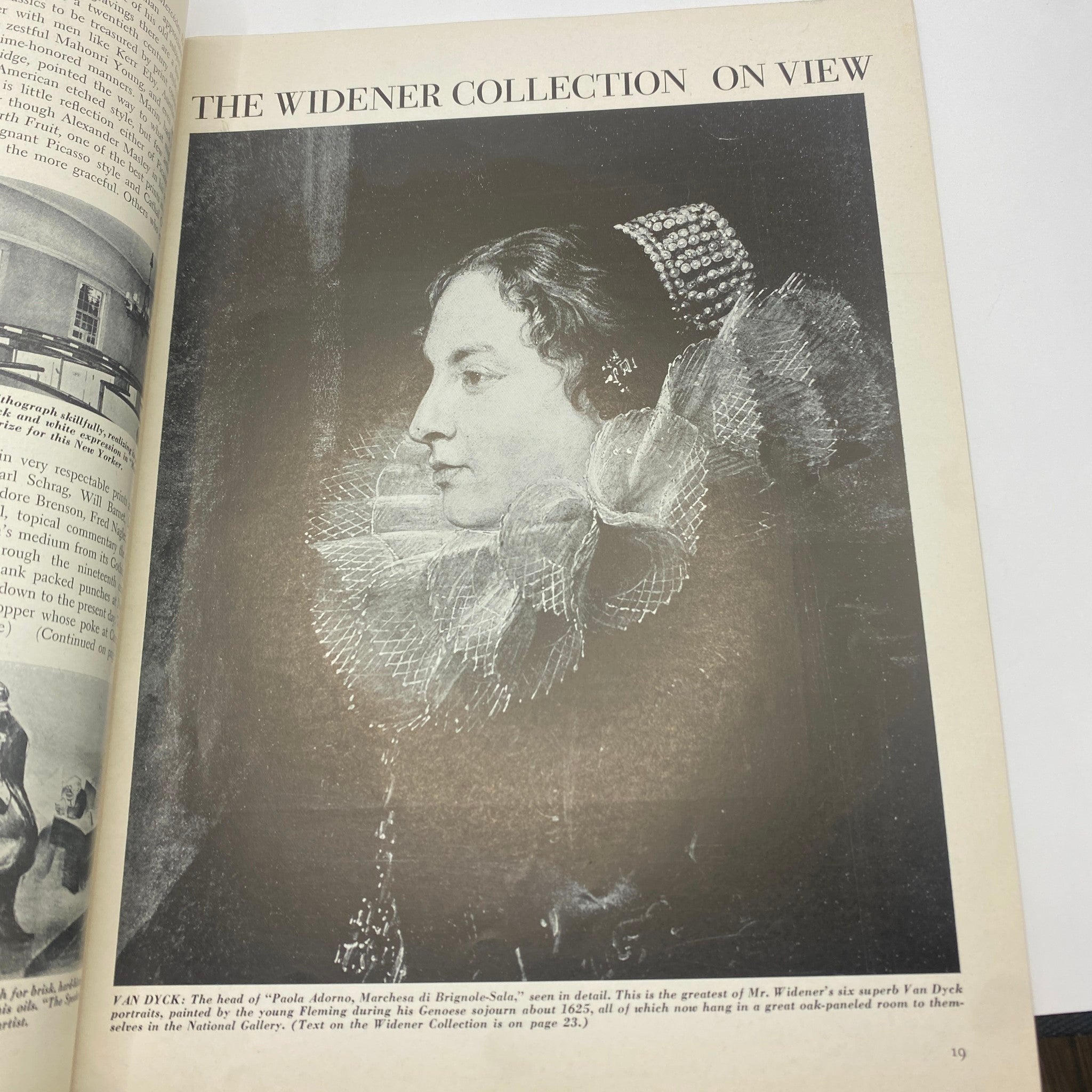 Art News Magazine January 1-14, 1943 Victory of Samothrace featuring an elegant portrait of Paula Adorno by Van Dyck, highlighting the importance of the Widener Collection.