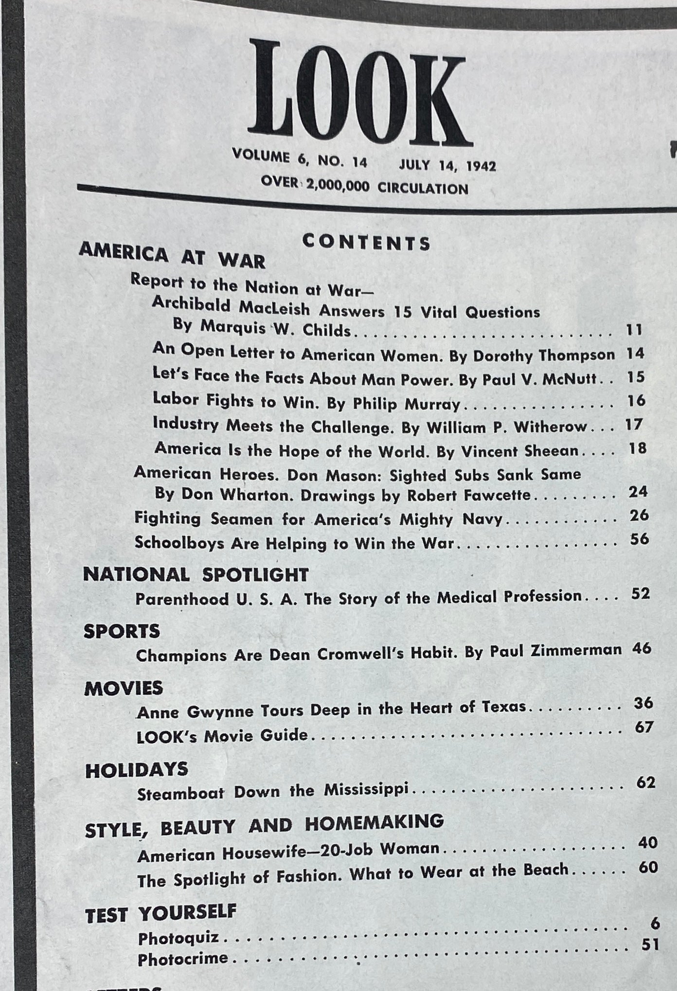 VTG Look Magazine July 14, 1942 Vol 6 No. 14 A Report to the Nation at War