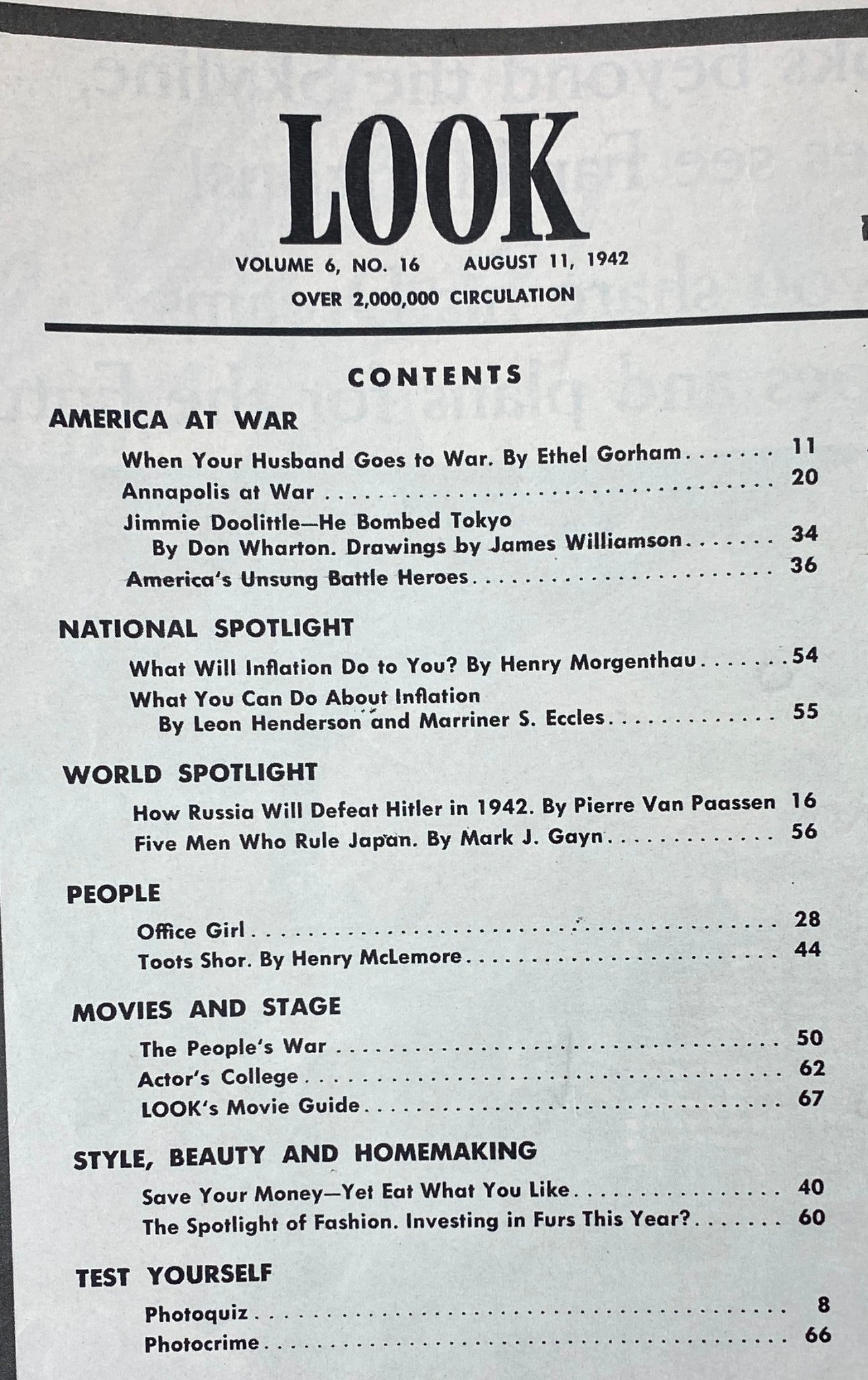 VTG Look Magazine August 11, 1942 Vol 6 No. 16 Brig. Gen. James H. Doolittle