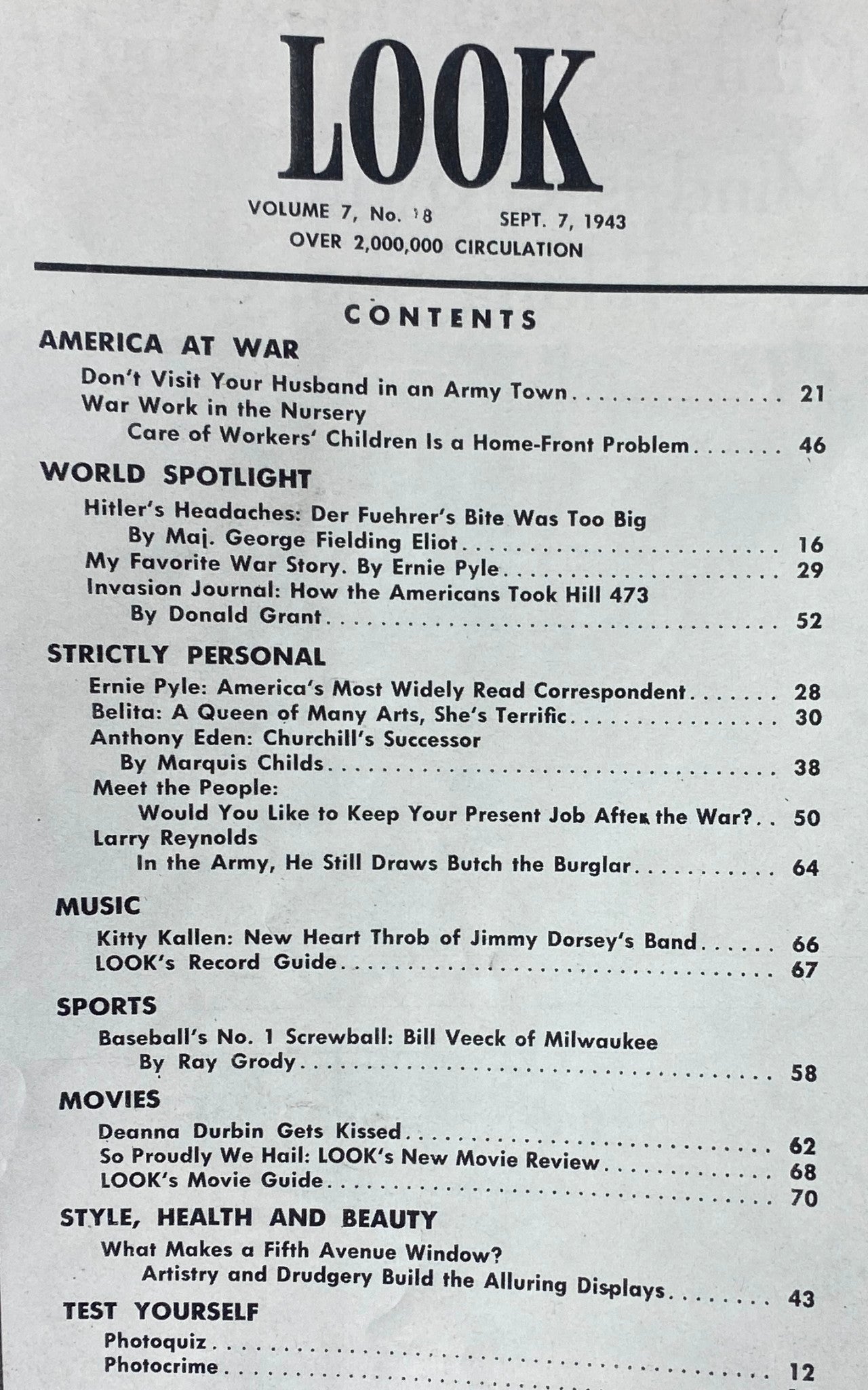 VTG Look Magazine September 7, 1943 Vol 7 No. 18 War Worker in a Nursery School