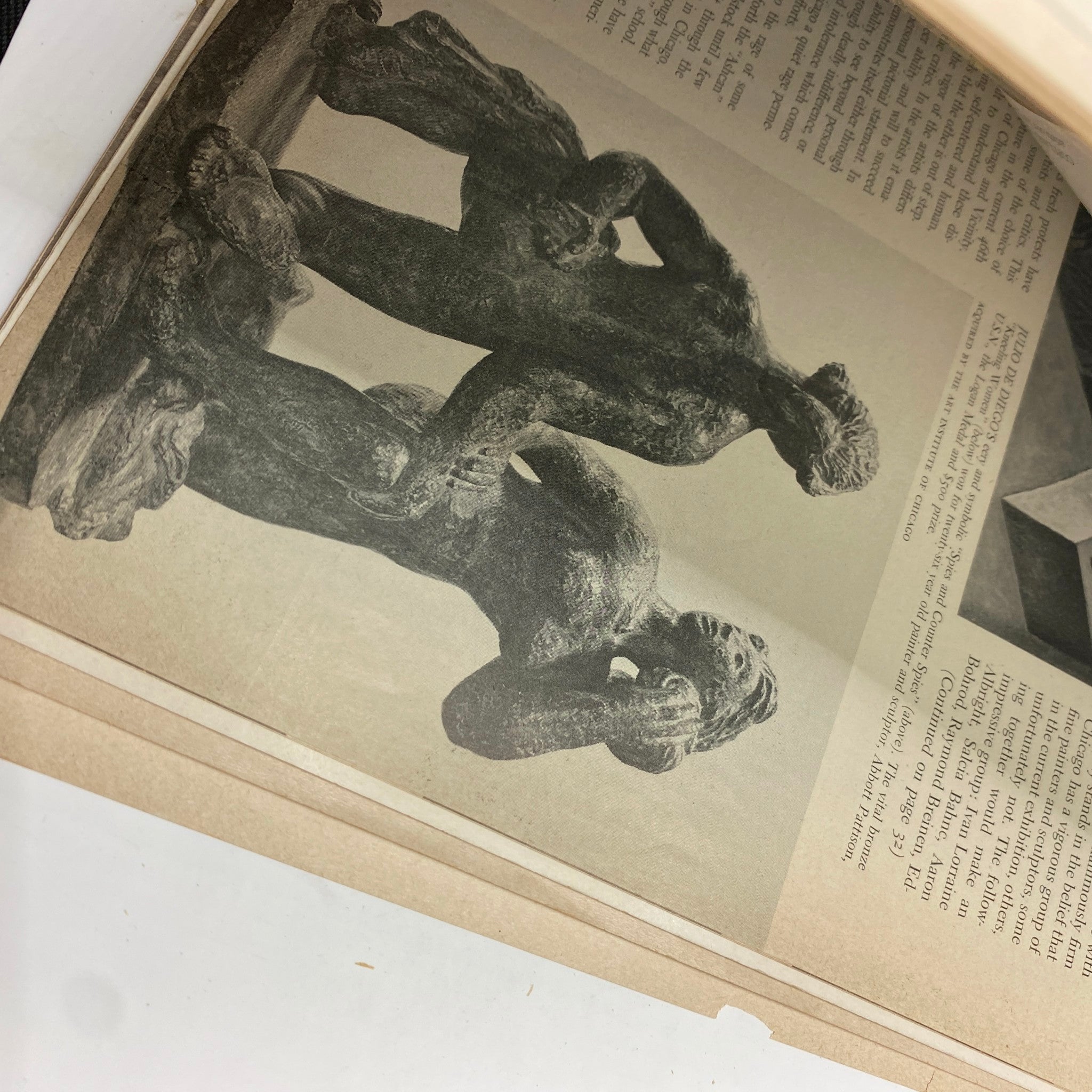 Inside page of the Art News Magazine from April 1, 1942, displaying a black and white image of sculptures with accompanying text.