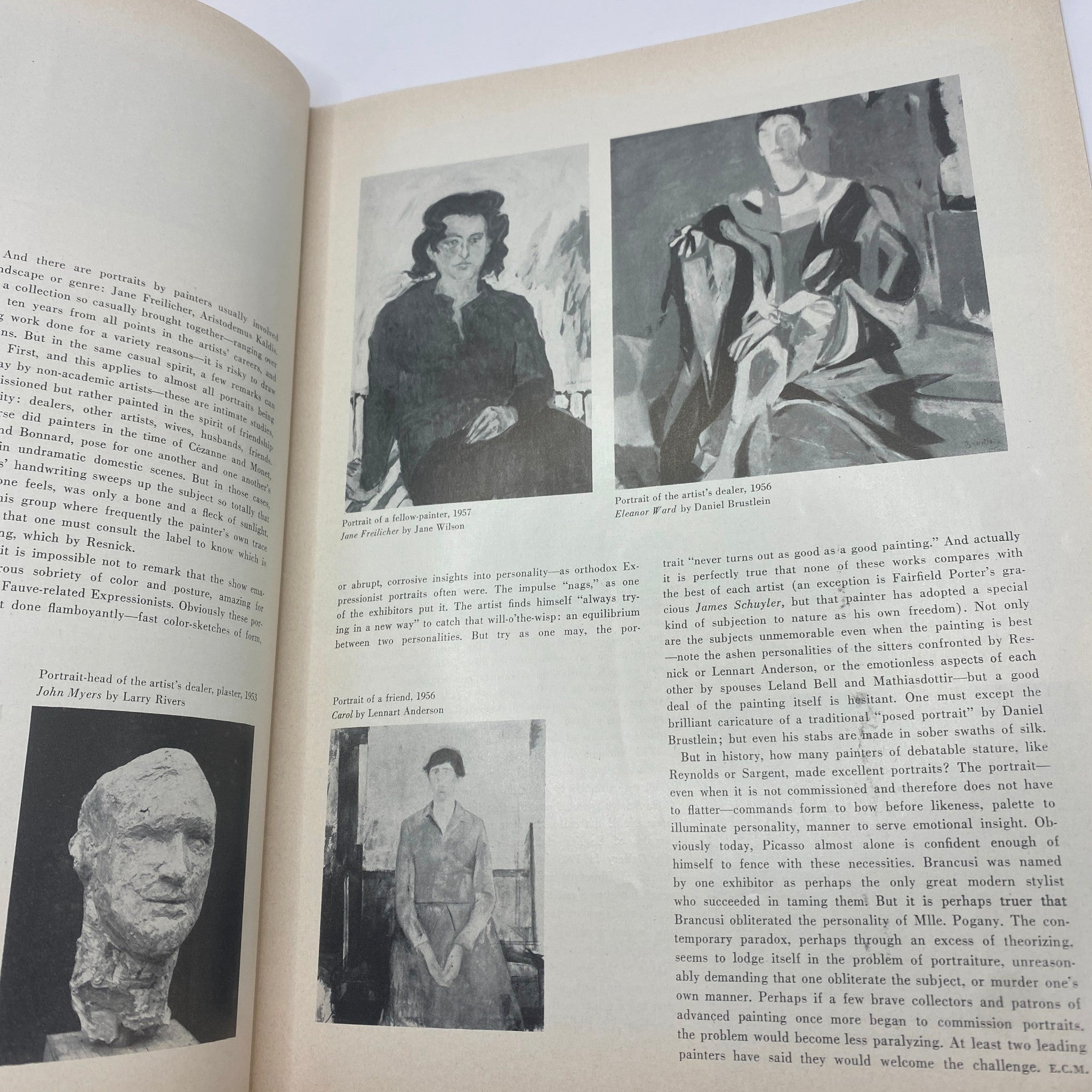 Interior page of Art News Magazine May 1957 displaying portraits and text discussing the role of portraits in art, profiling various artists and their works.