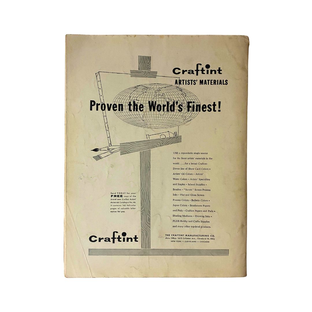 Back cover of the VTG Art News Magazine September 1957 advertising Craftint Artists' Materials, showcasing product benefits and art tools.