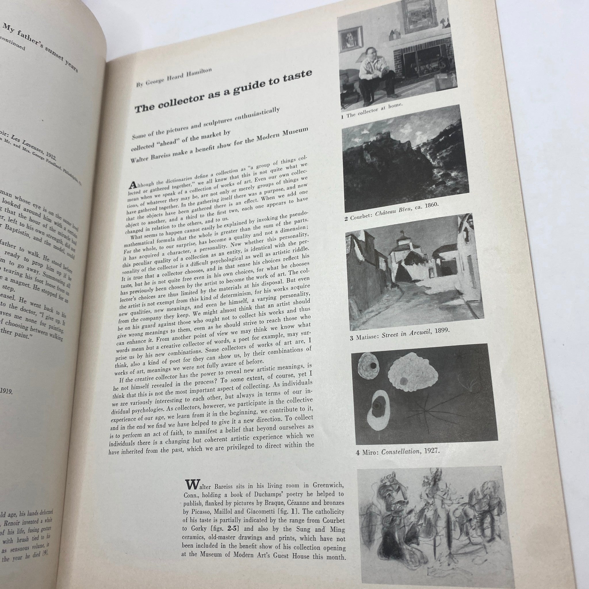 Article excerpt from VTG Art News Magazine April 1958, titled 'The collector as a guide to taste,' discussing art collecting and notable artworks featured.