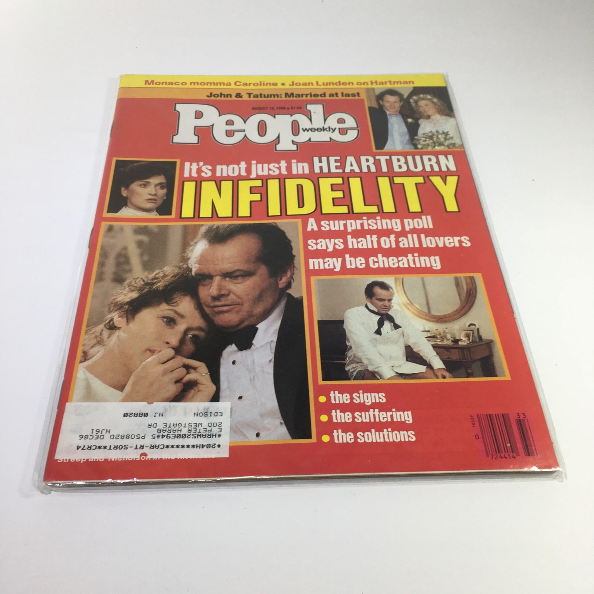 People Magazine August 18 1986 Actors Jack Nicholson Infidelity Meryl Streep VG