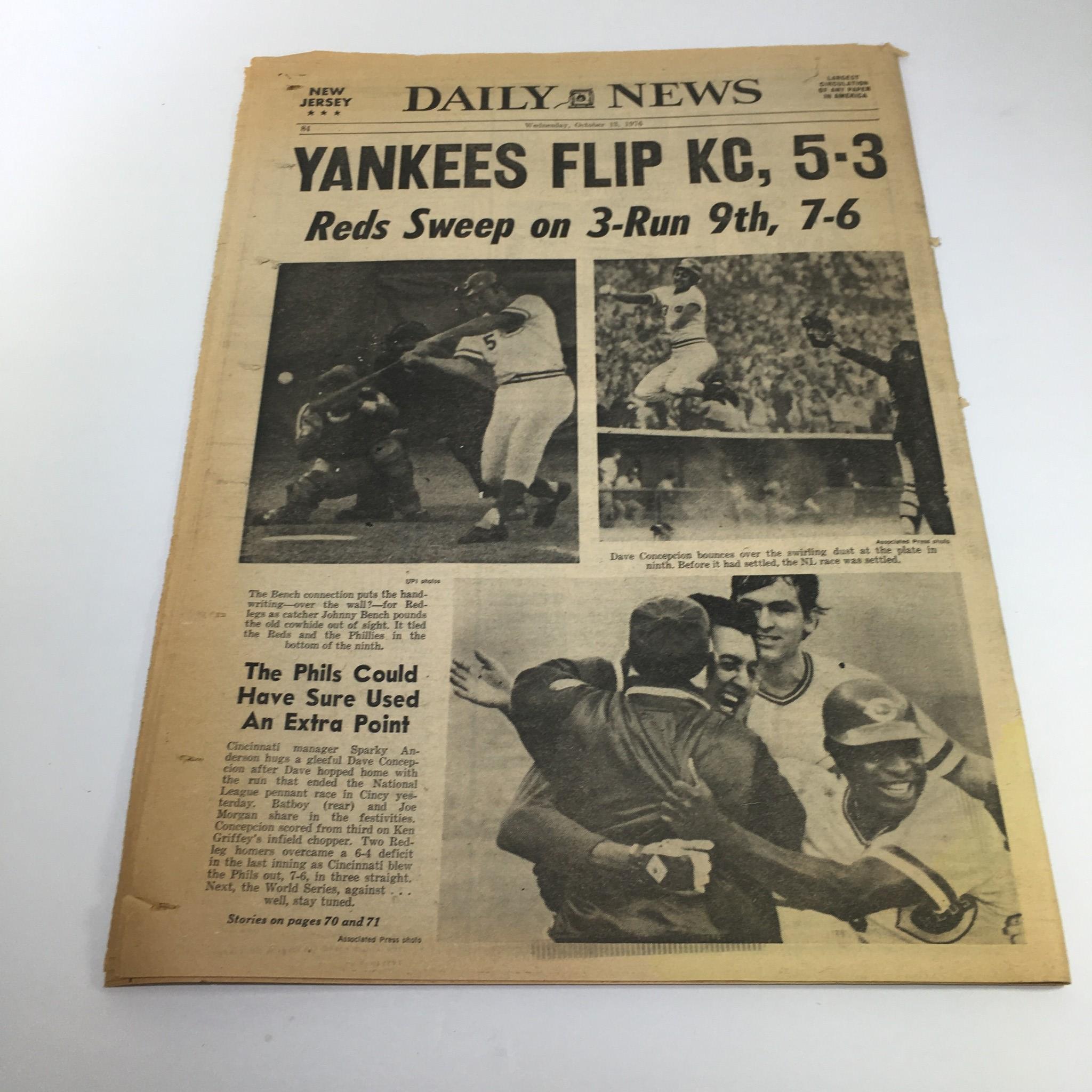 NY Daily News: Oct 13 1976 3 Die; 8 States Halt Flu Shots; Yankees Flip KC, 5-3