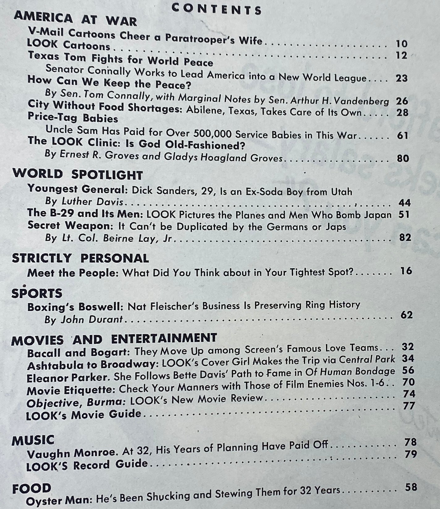 VTG Look Magazine April 3, 1945 City Without Food Shortages No Label