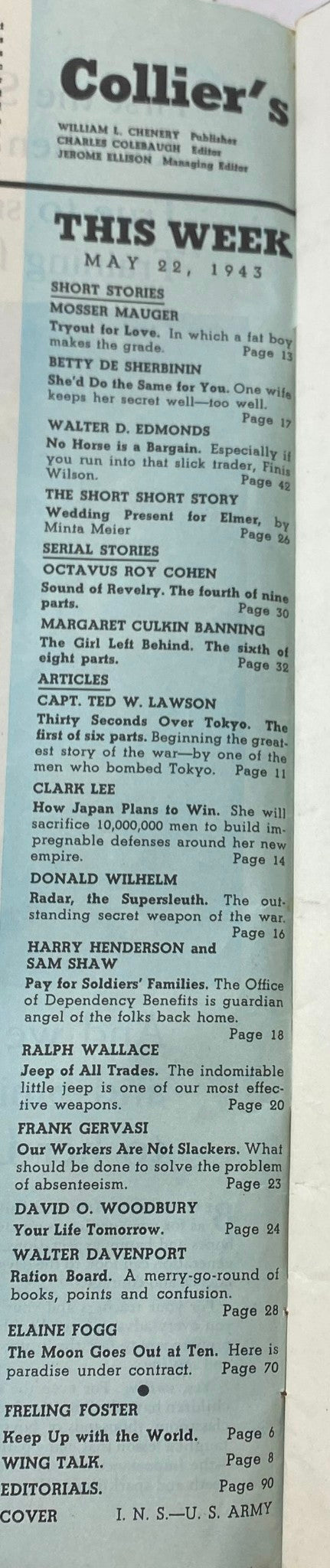 VTG Collier's Magazine May 22, 1943 A Hero Tells About The Tokyo Raid