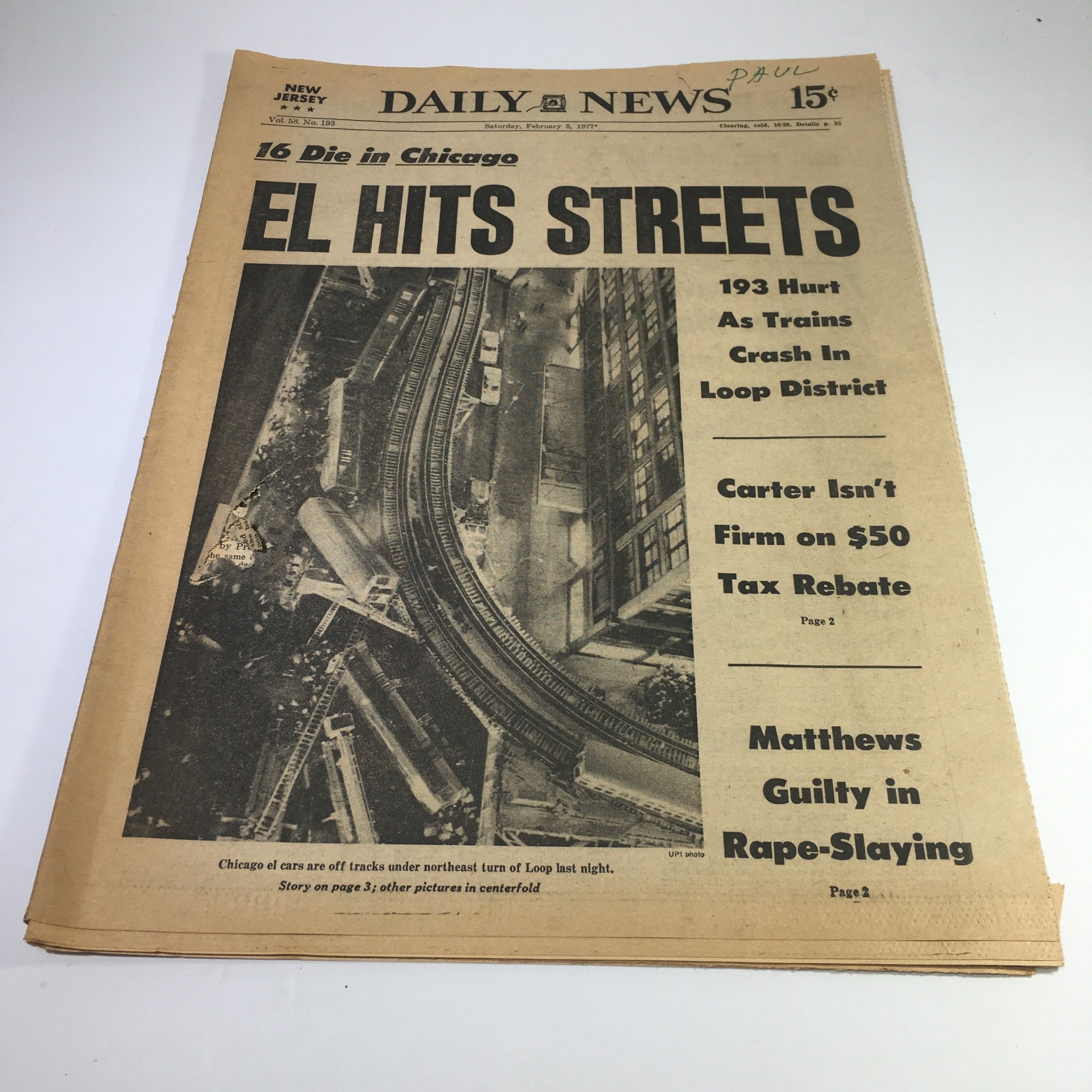 NY Daily News:2/5/77 16 Die In Chicago El Hits Streets; 193 Hurt As train Crash