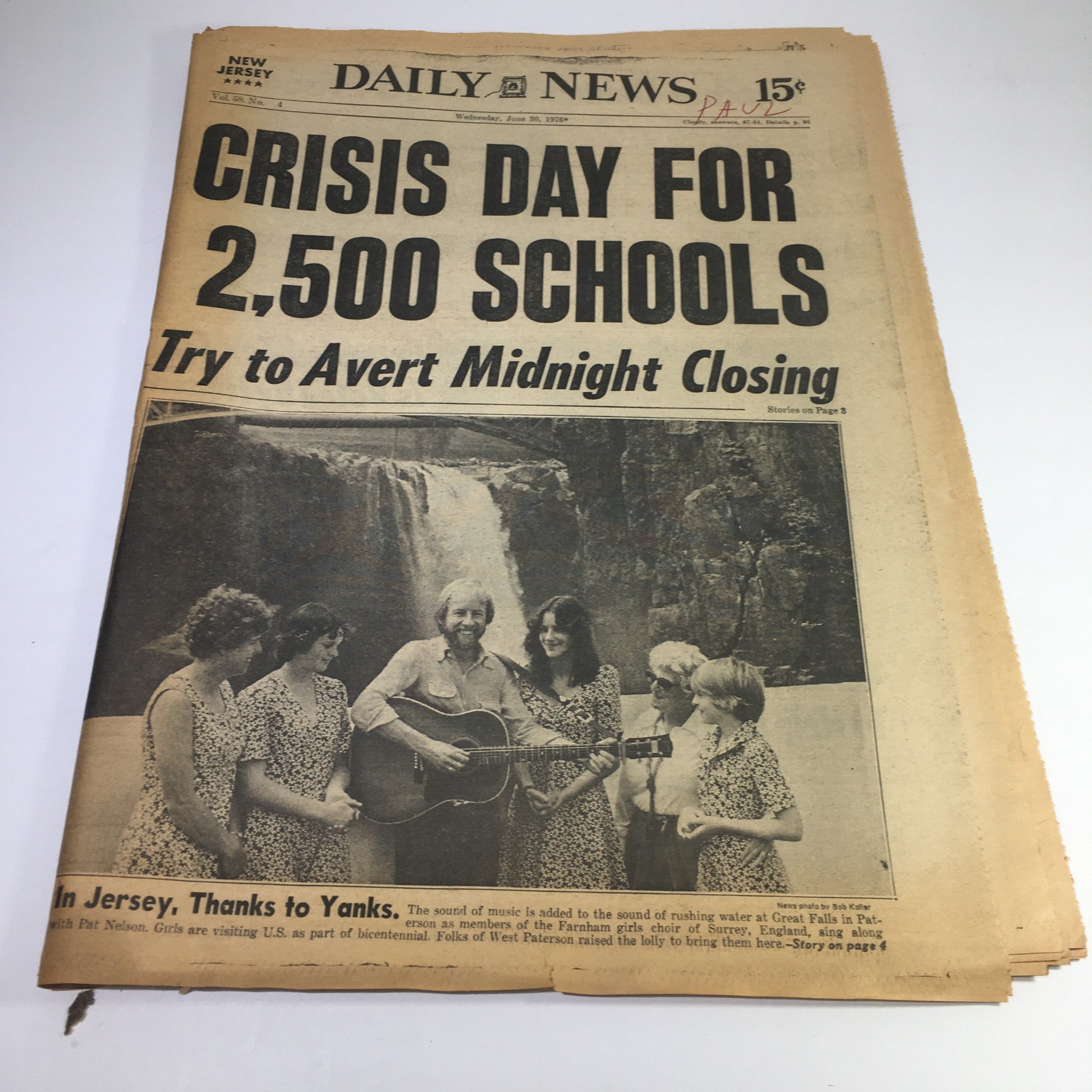 NY Daily News:6/30/76 Crisis Day For 2,500 Schools; In Jersey, Thanks To Yanks