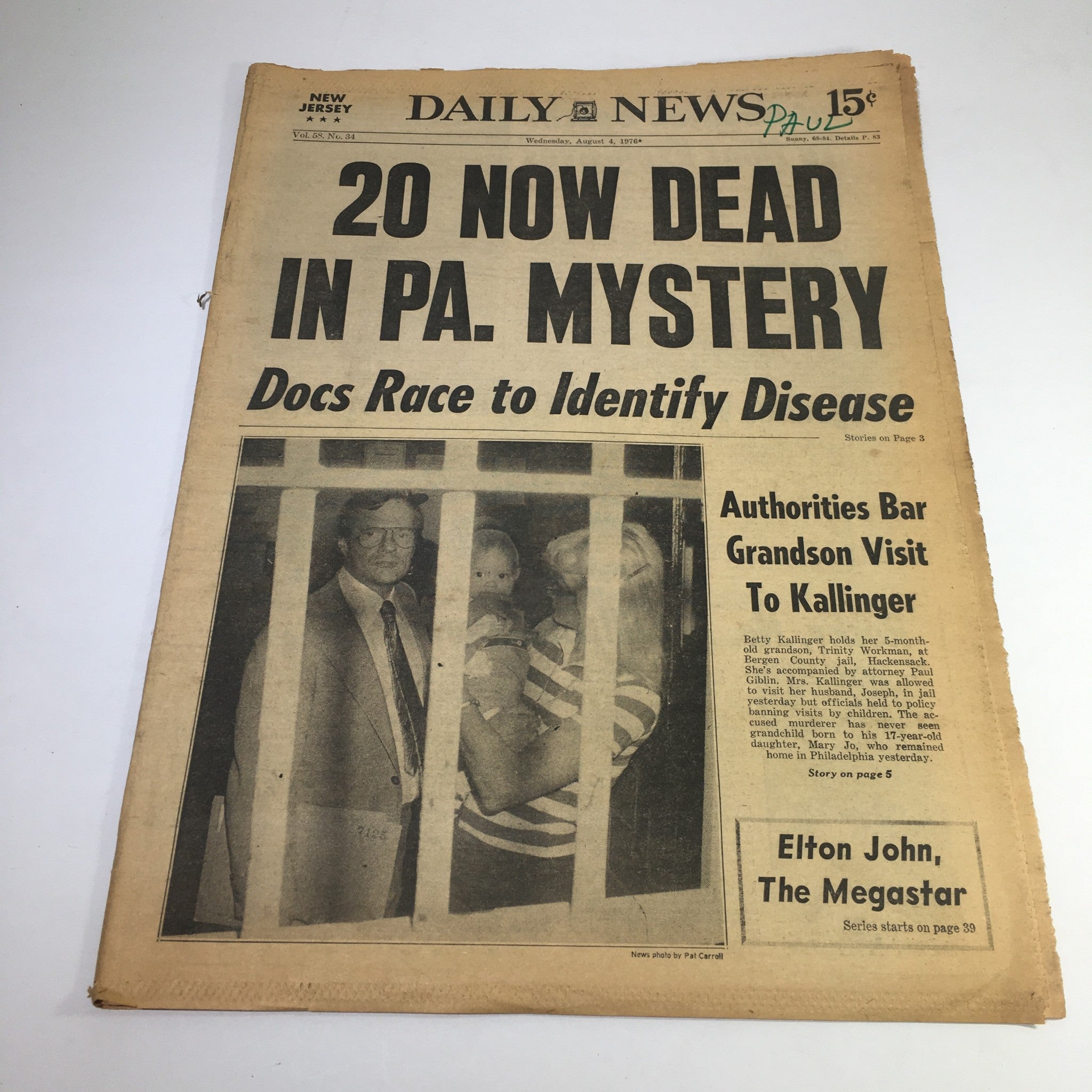 NY Daily News:8/4/76 20 Died In PA; Betty Kalinger,Grandson & Trinity Workman