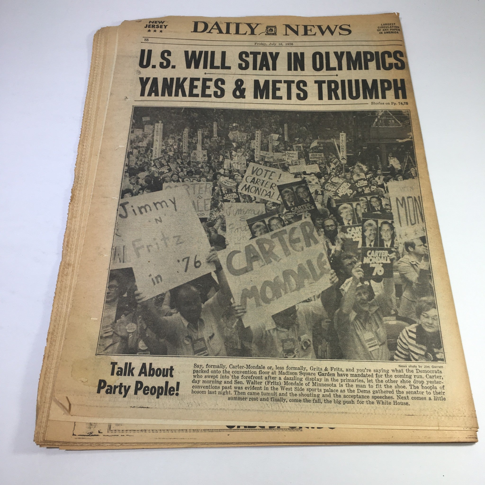 NY Daily News:7/16/76 Carter Pledges Decent America; Jimmy & Rosalynn Carter