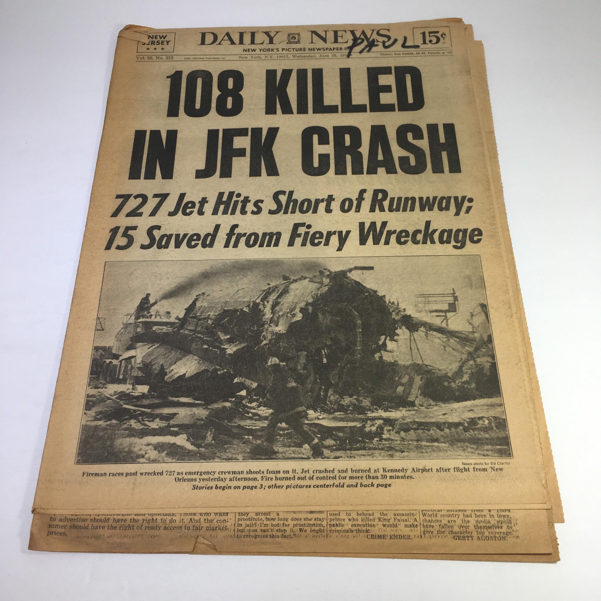 NY Daily News:6/25/75 108 Killed In JFK Crash 727 Jet Hits Short Runway 15 Saved