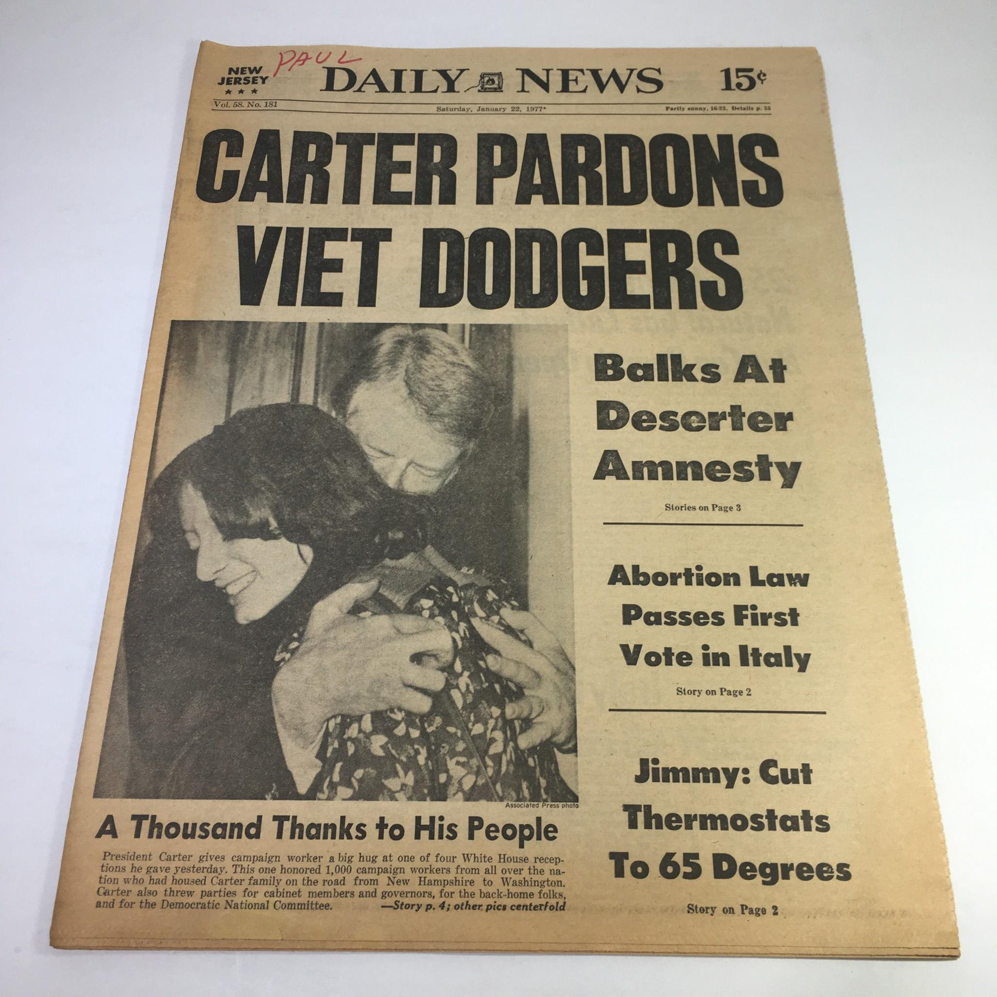 NY Daily News:1/22/77 Jimmy Carter Pardons Viet Dodgers Thou Thanks 2 His People