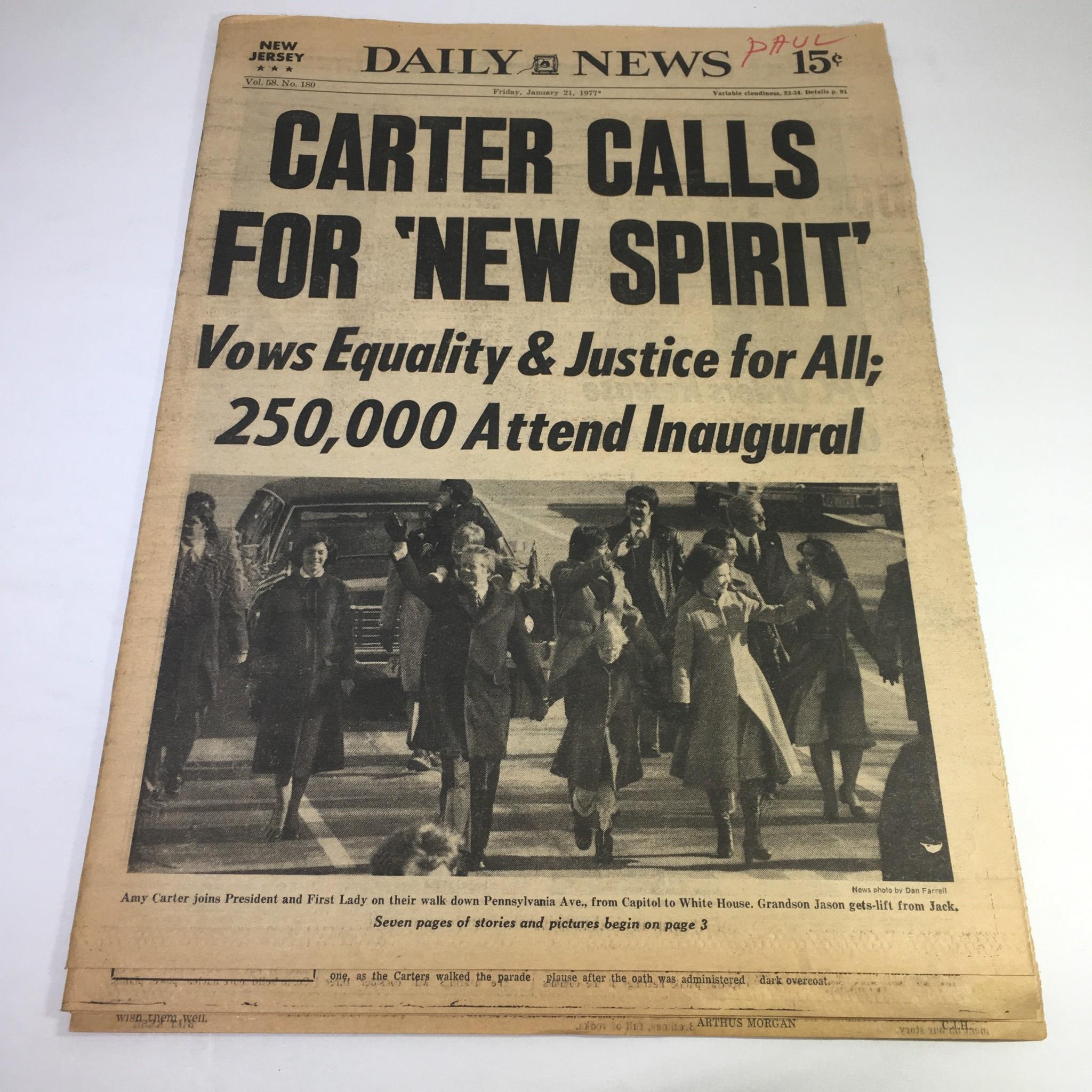 NY Daily News:1/21/77 Jimmy Carter Calls For New Spirit 250k Attended Inaugural