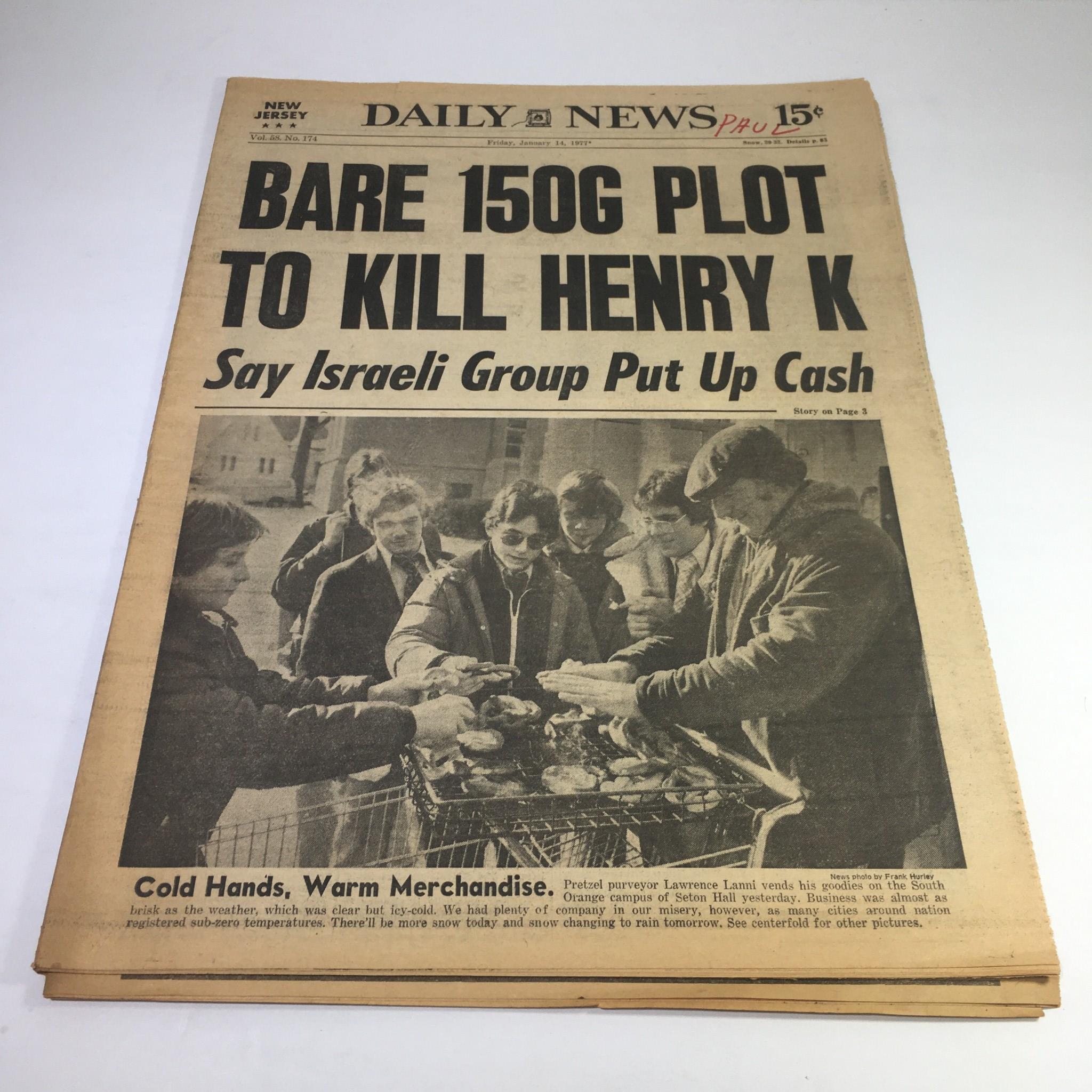 NY Daily News: 1/4/77 Bare 150G Plot To Kill Henry K; Pretzel, Lawrence Lanni