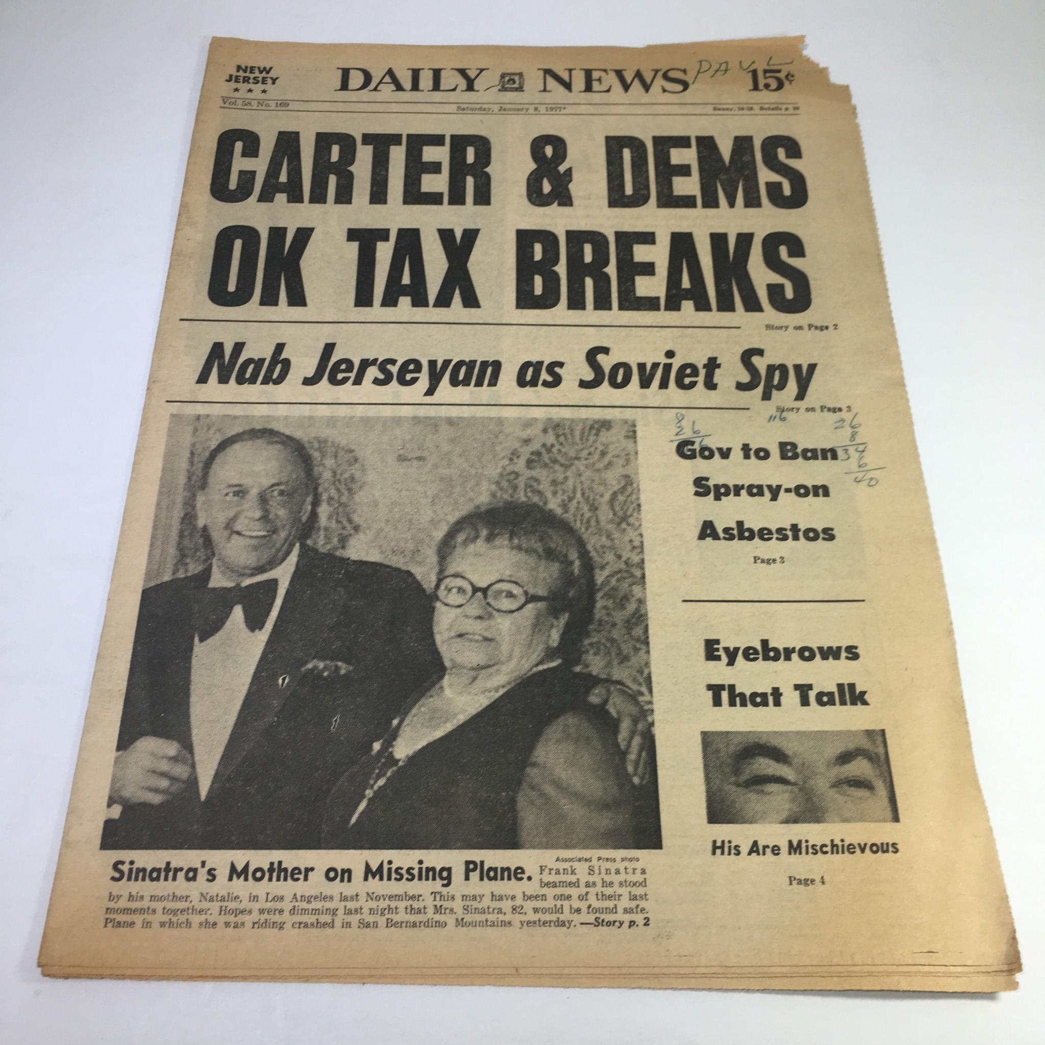 NY Daily News:1/8/77 Jimmy Carter&Dems OK Tax Breaks Nab Jerseyan As Soviet Spy