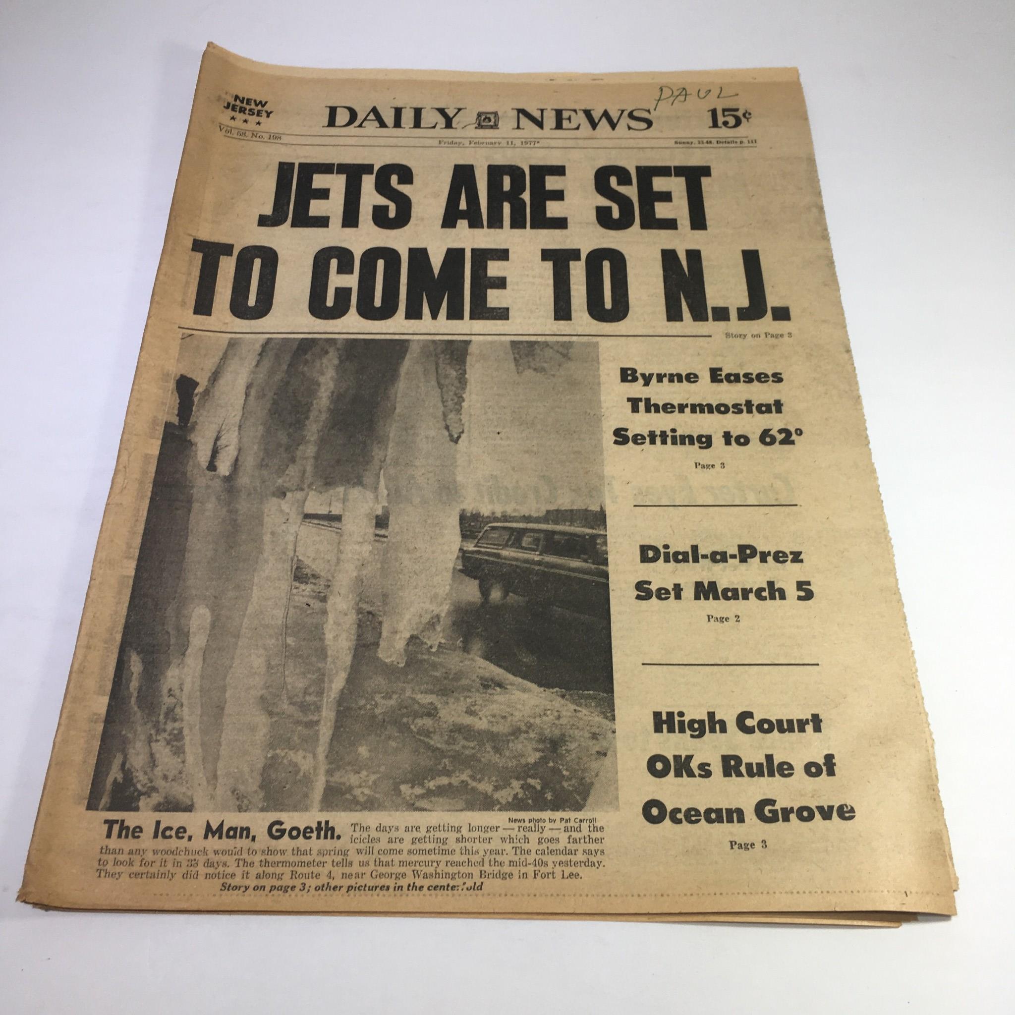 NY Daily News: Feb 11 1977 Jets Are Set To Come To NJ; The Ice, Man, Goeth