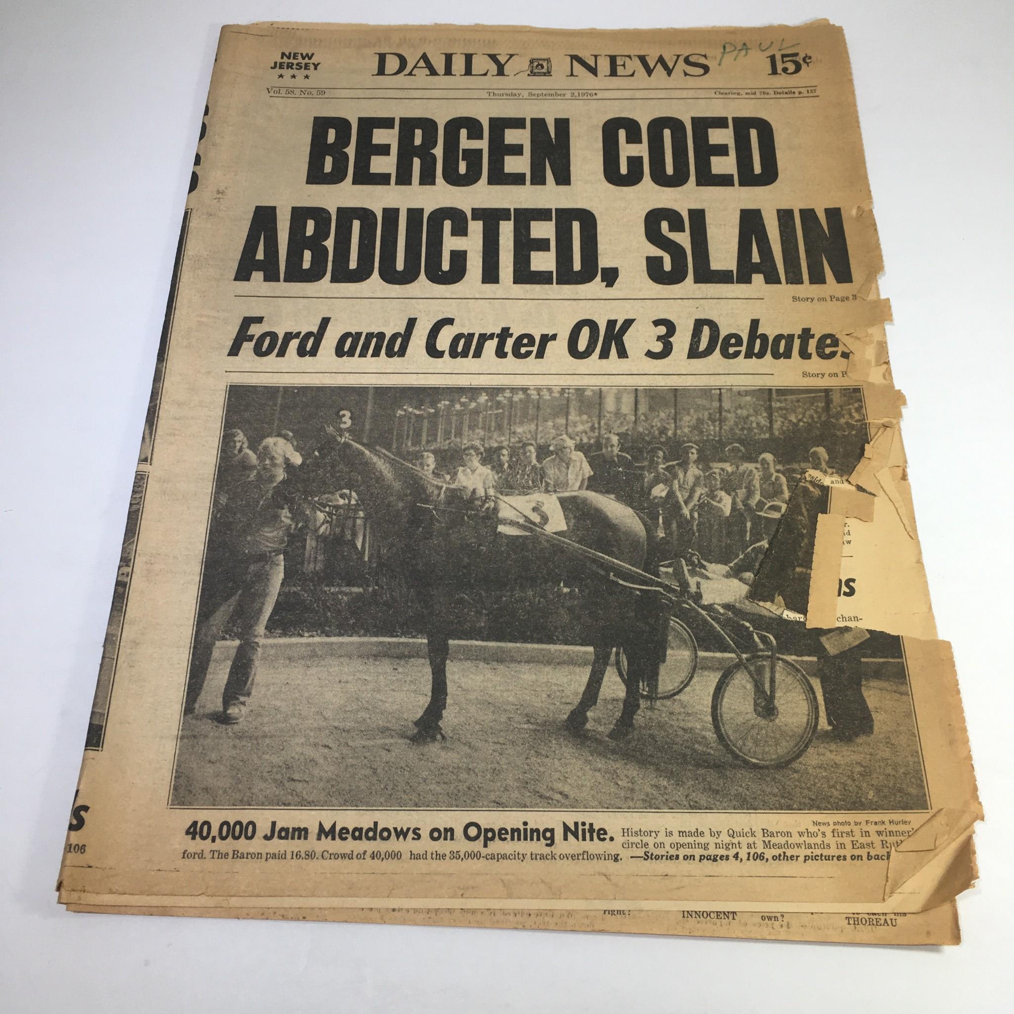 NY Daily News: 9/2/76 Bergen Coed Abducted, Slain; Ford & Carter OK 3 Debates