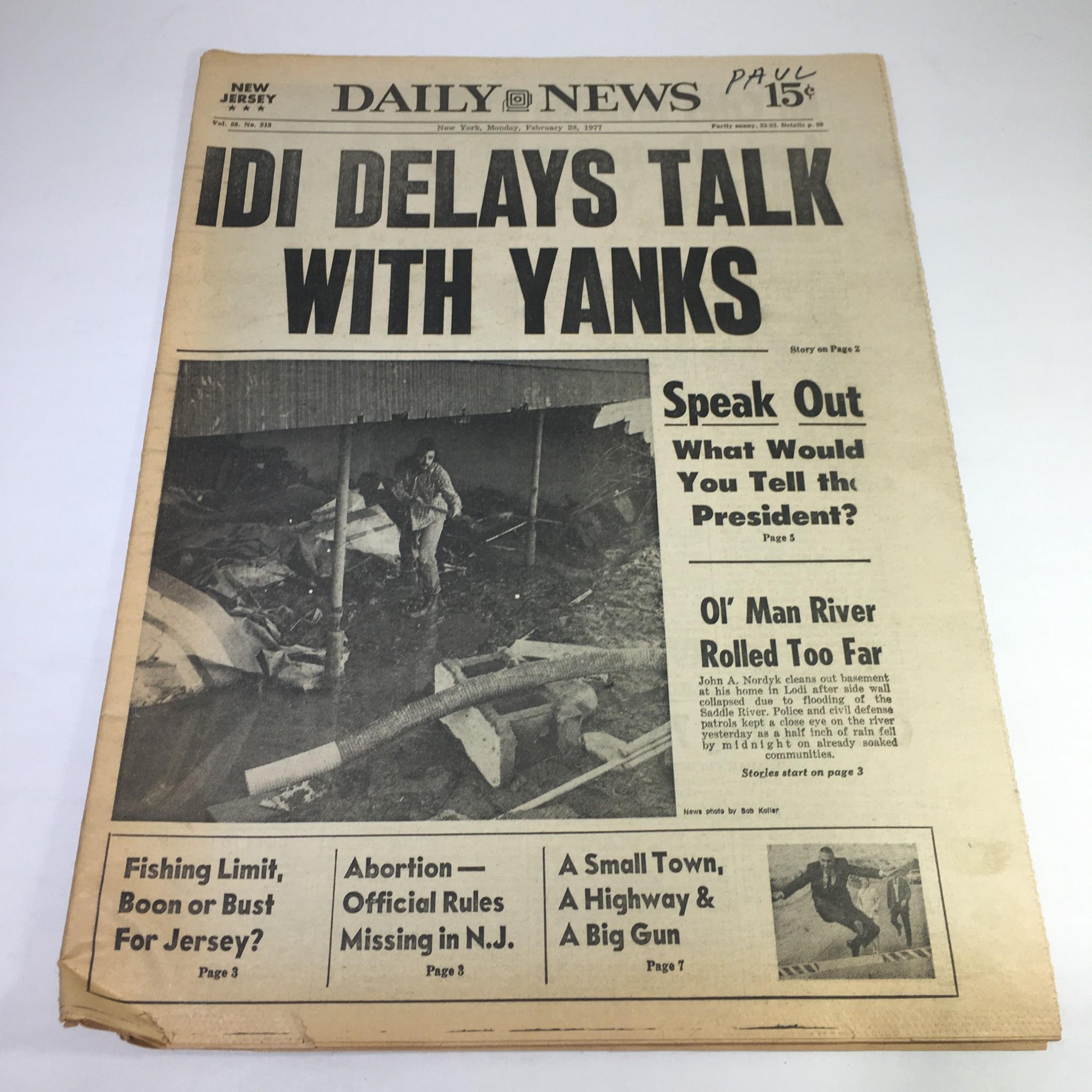 NY Daily News: Feb 28 1977 Idi Delays Talk W/ Yanks; John A. Nordyk