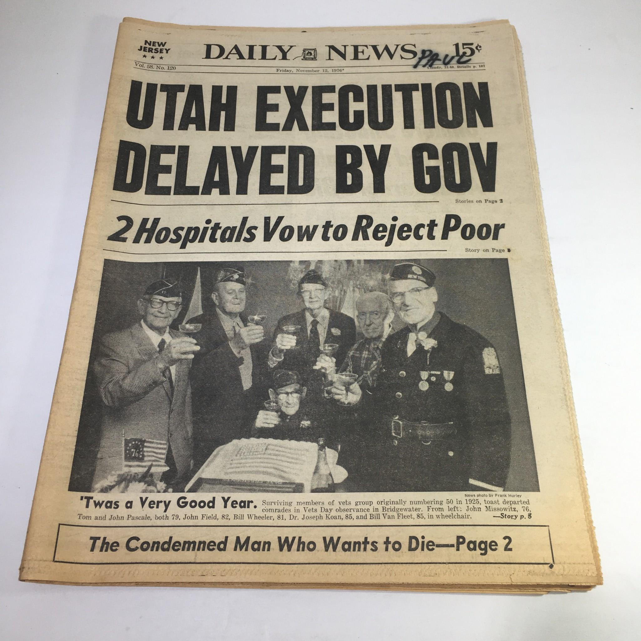 NY Daily News: Nov 12 1976 Utah Execution Delayed By Gov; Tom & John Pascale